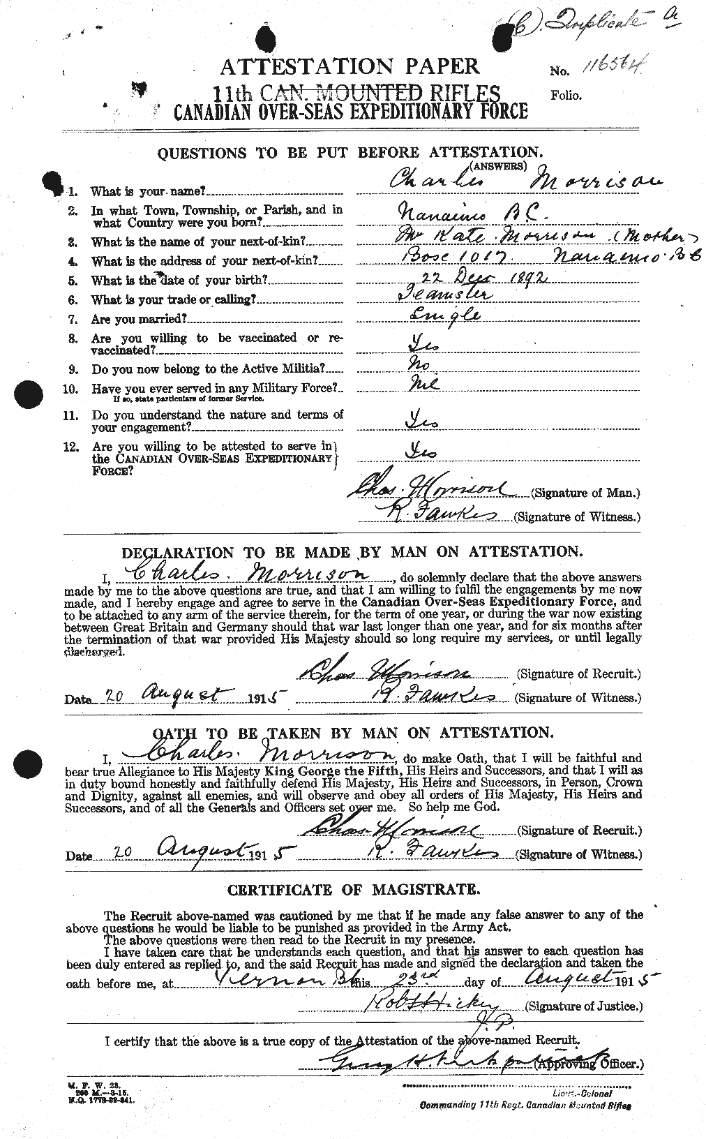 Personnel Records of the First World War - CEF 505350a