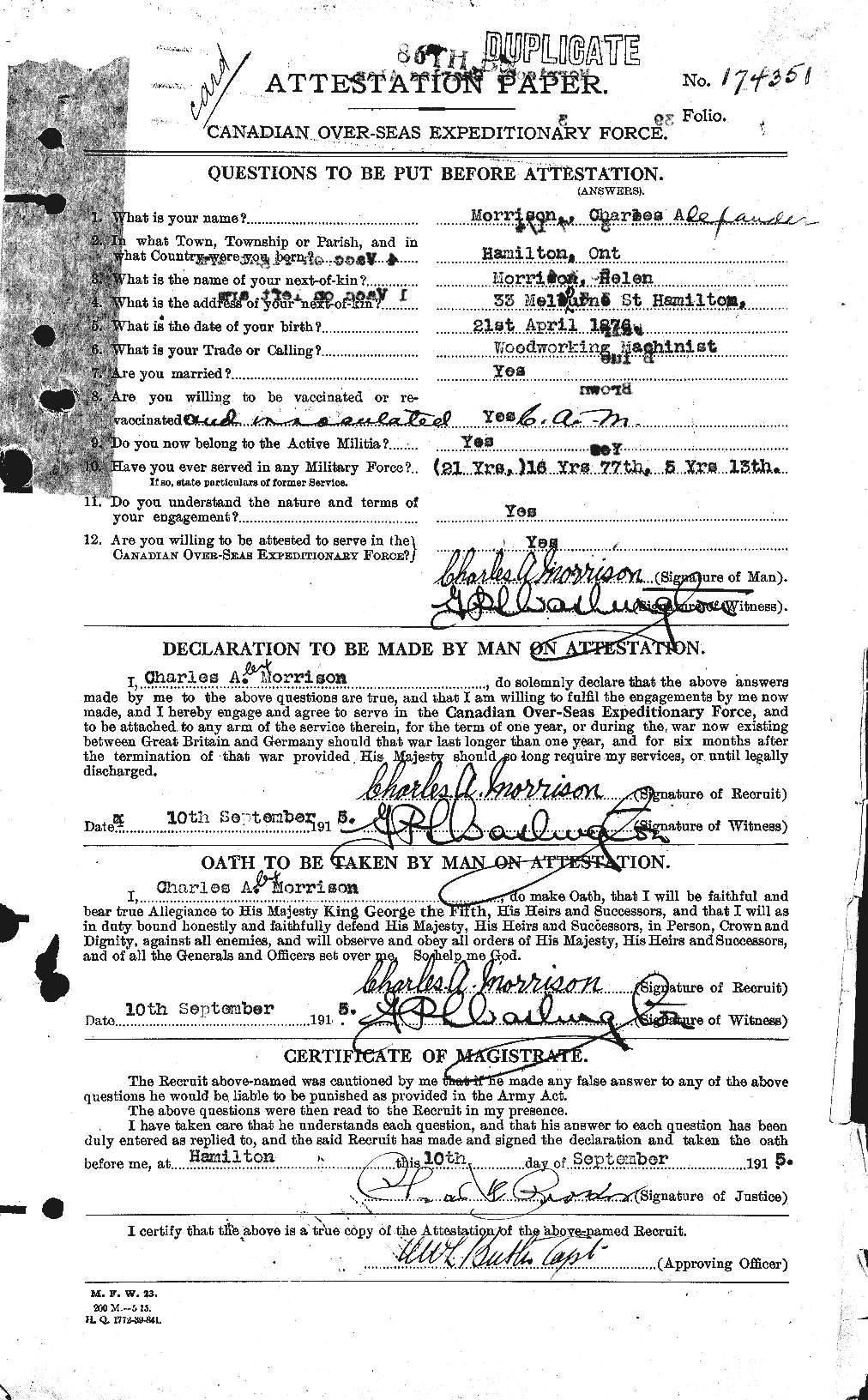 Dossiers du Personnel de la Première Guerre mondiale - CEC 505353a