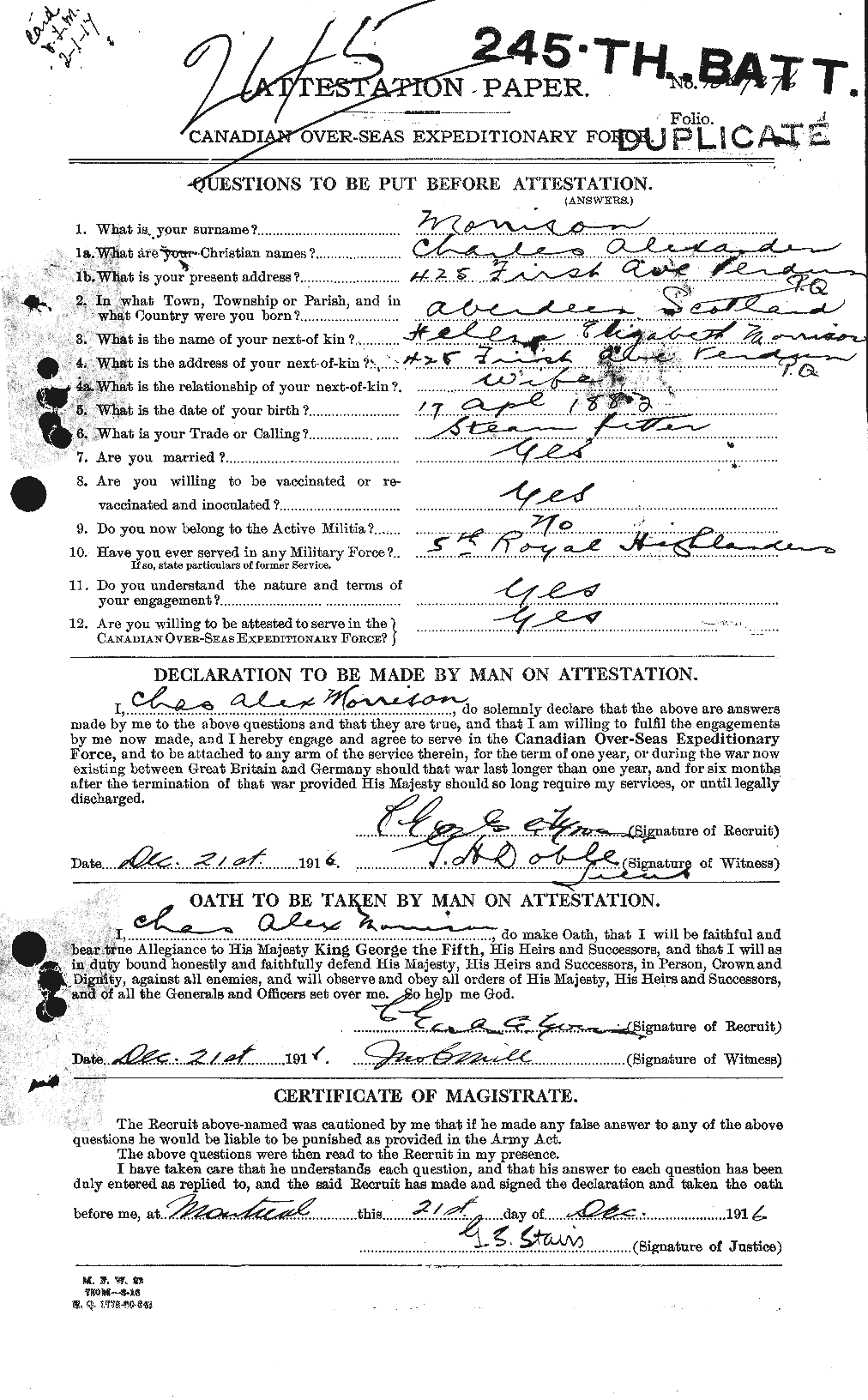 Personnel Records of the First World War - CEF 505354a