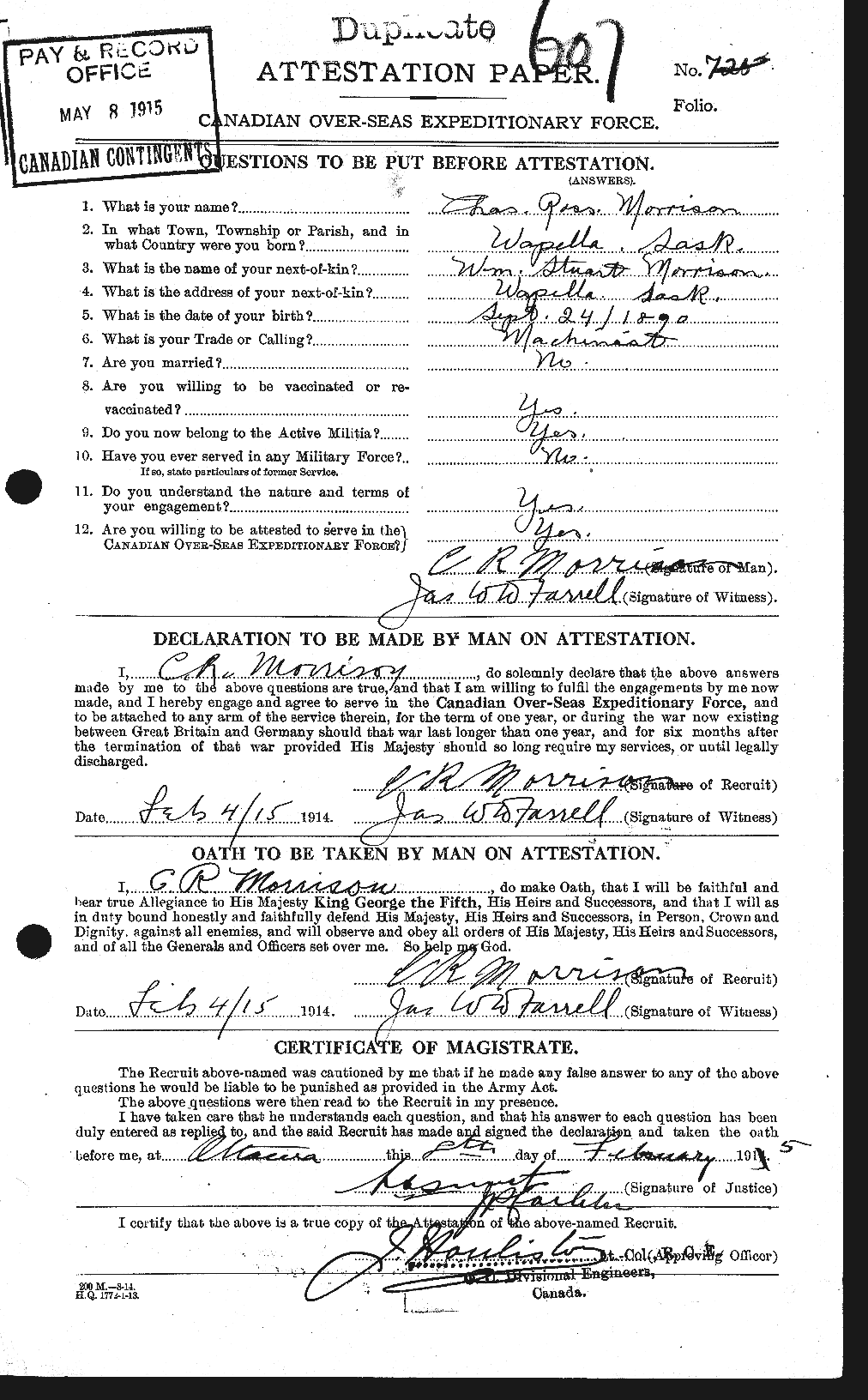 Personnel Records of the First World War - CEF 505367a