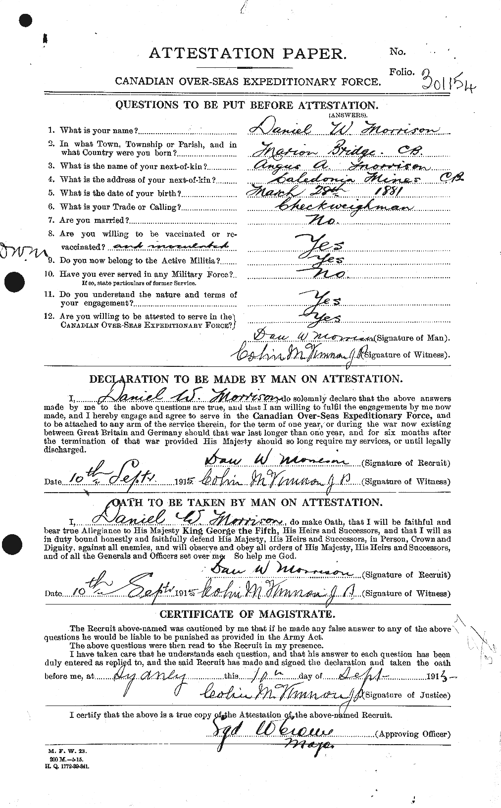 Personnel Records of the First World War - CEF 505411a