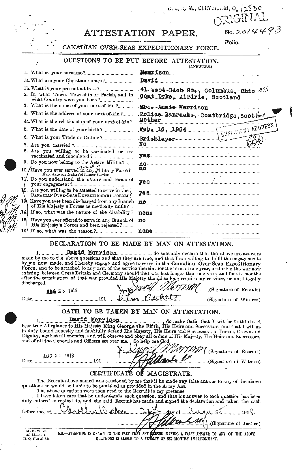 Personnel Records of the First World War - CEF 505420a