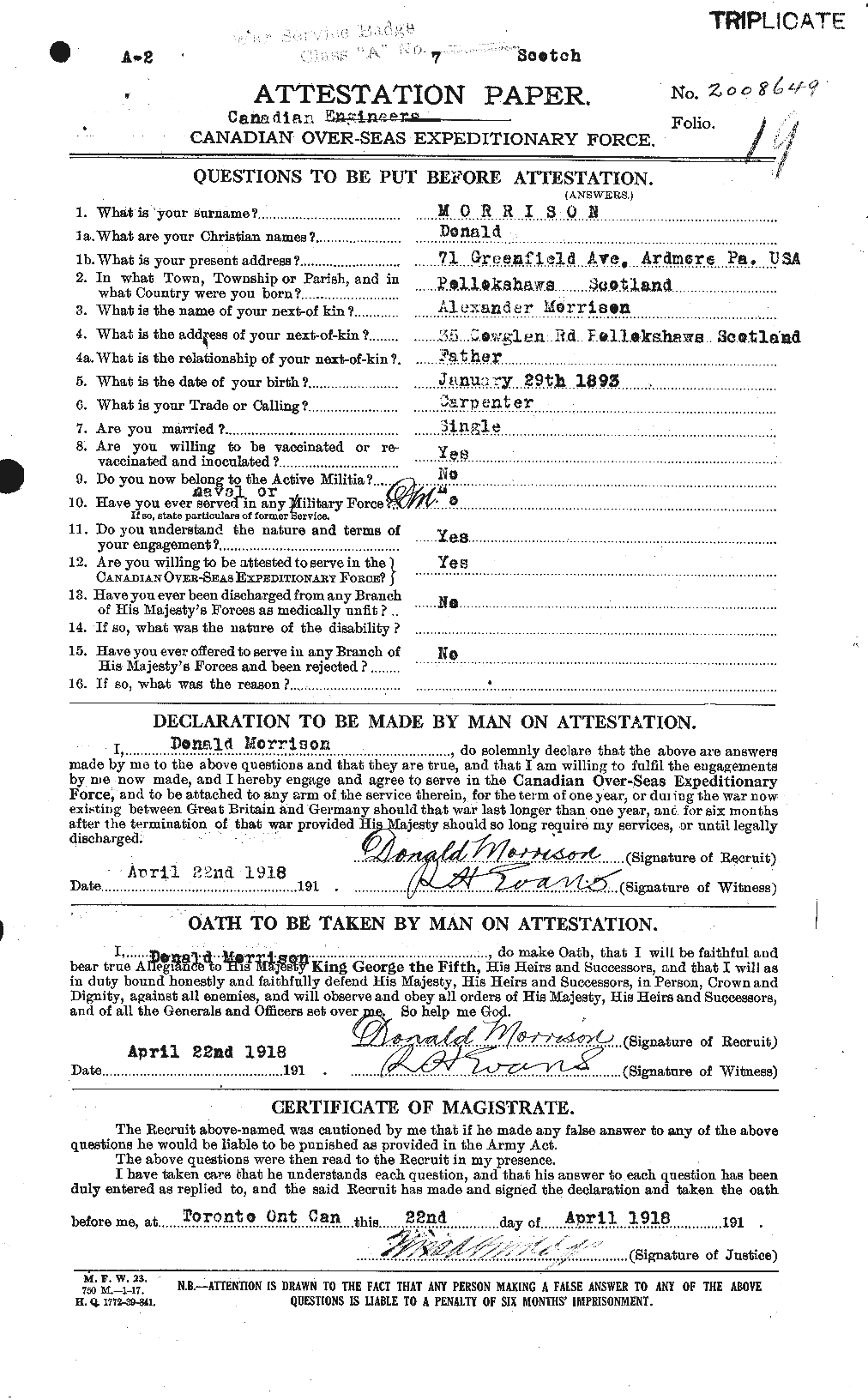 Personnel Records of the First World War - CEF 505433a