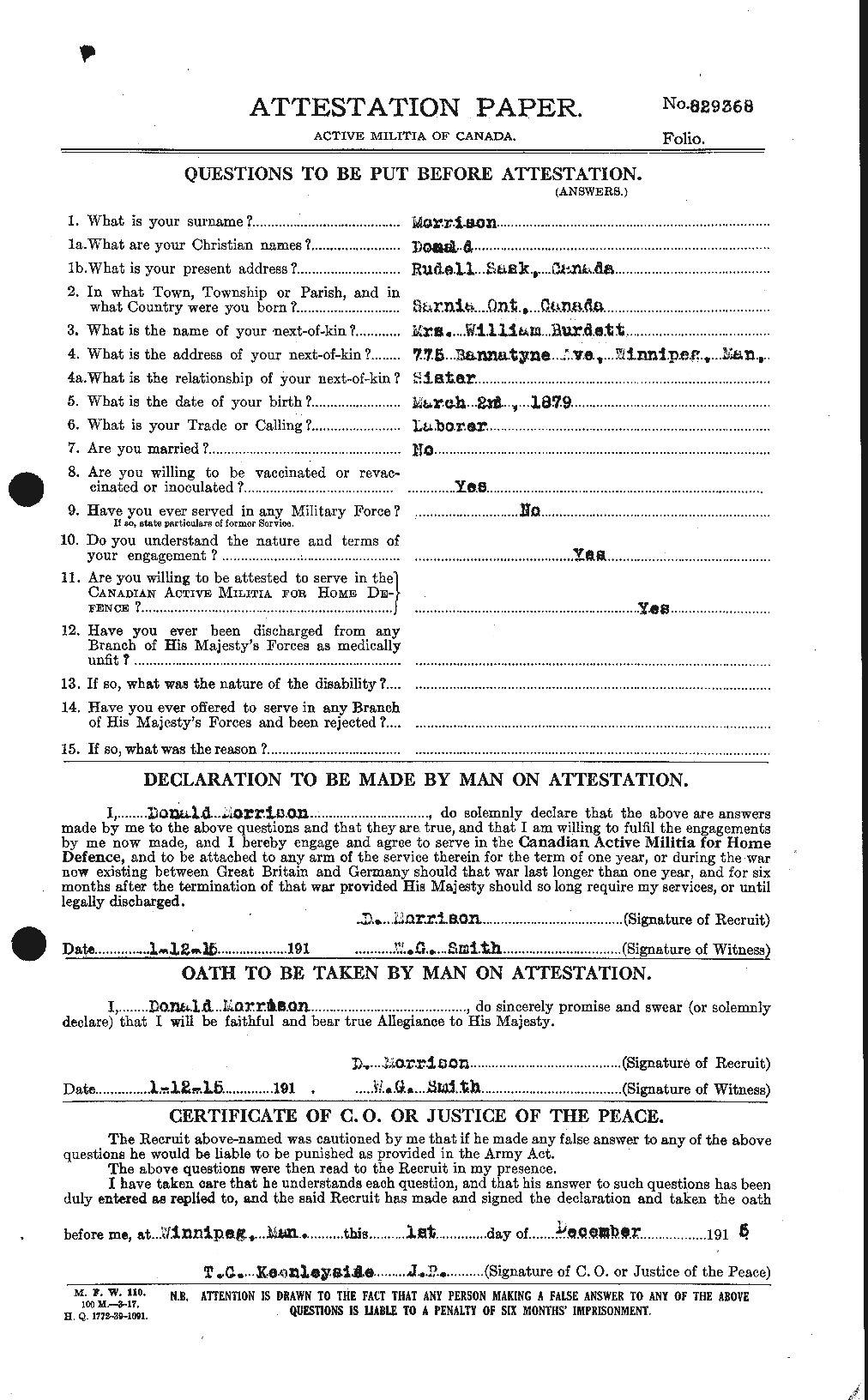 Personnel Records of the First World War - CEF 505434a