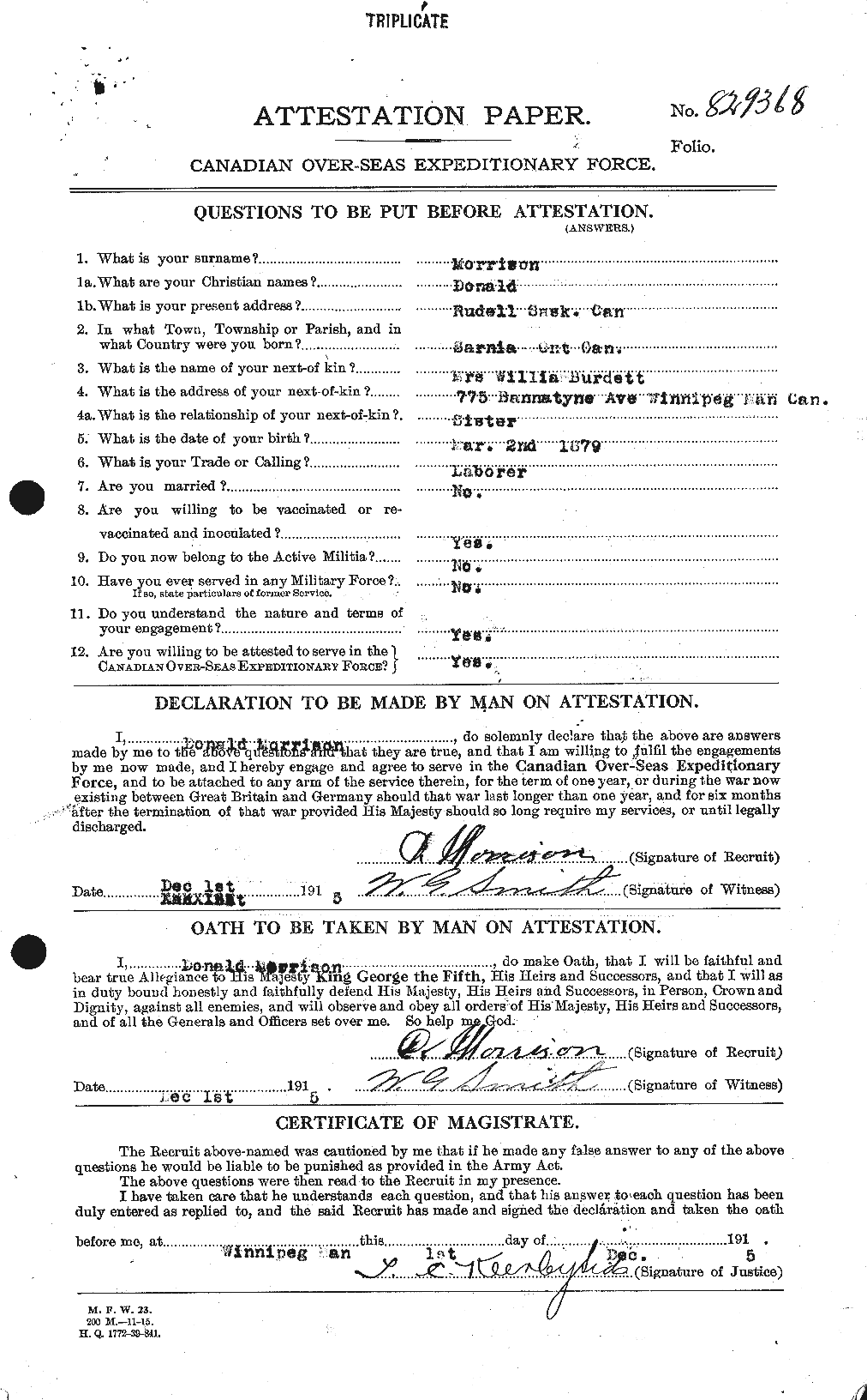 Personnel Records of the First World War - CEF 505435a