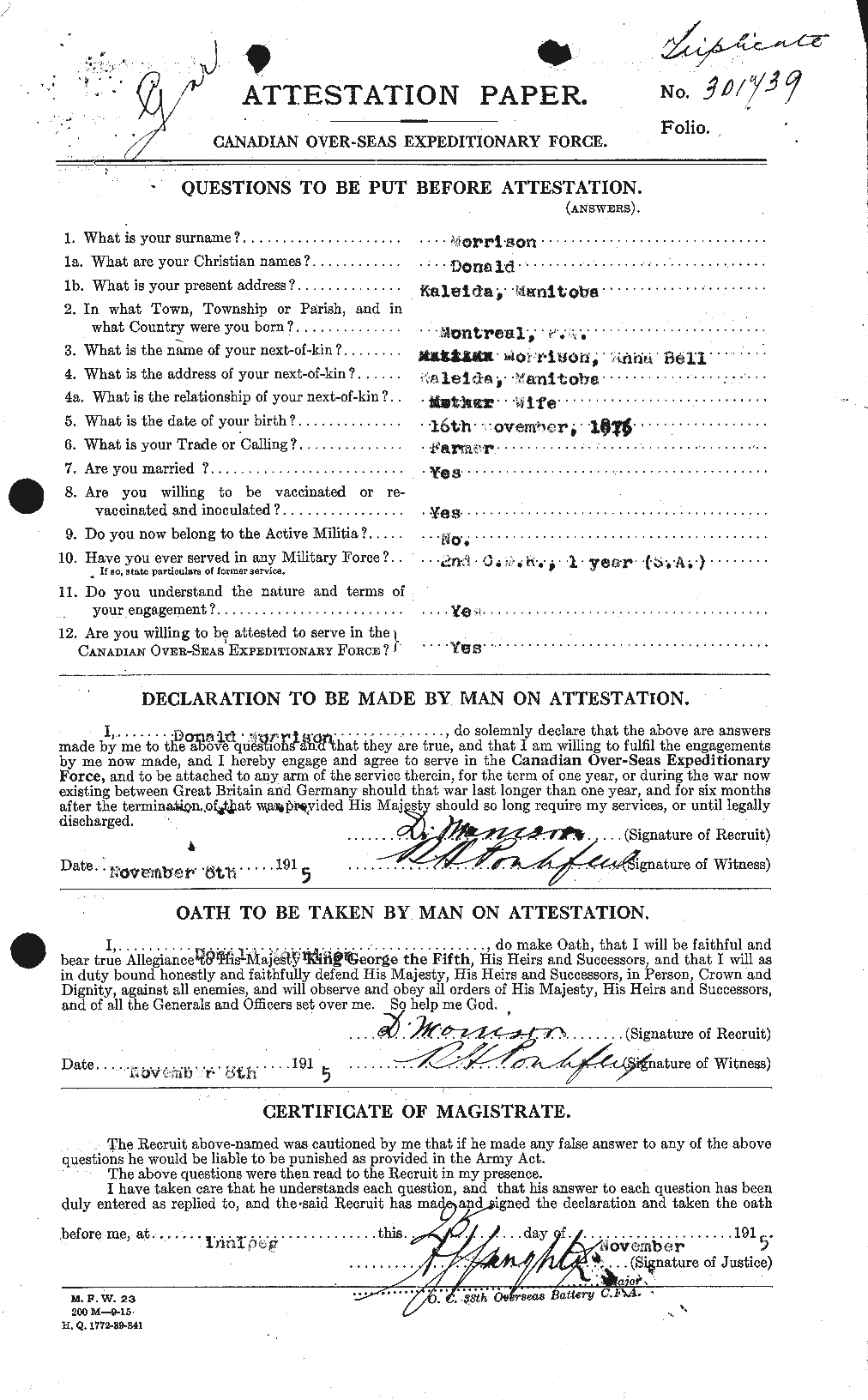 Personnel Records of the First World War - CEF 505439a