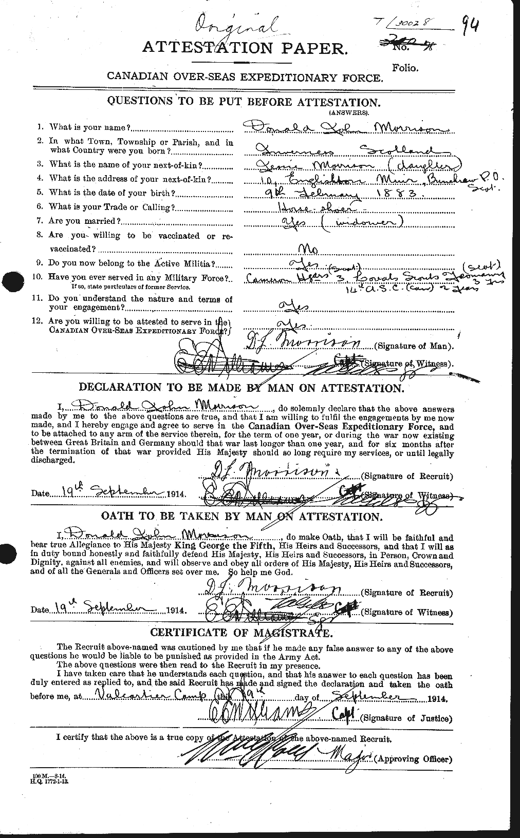 Personnel Records of the First World War - CEF 505464a