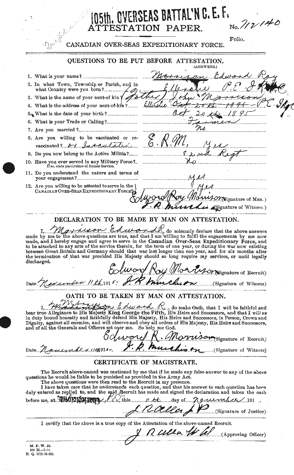 Personnel Records of the First World War - CEF 505501a