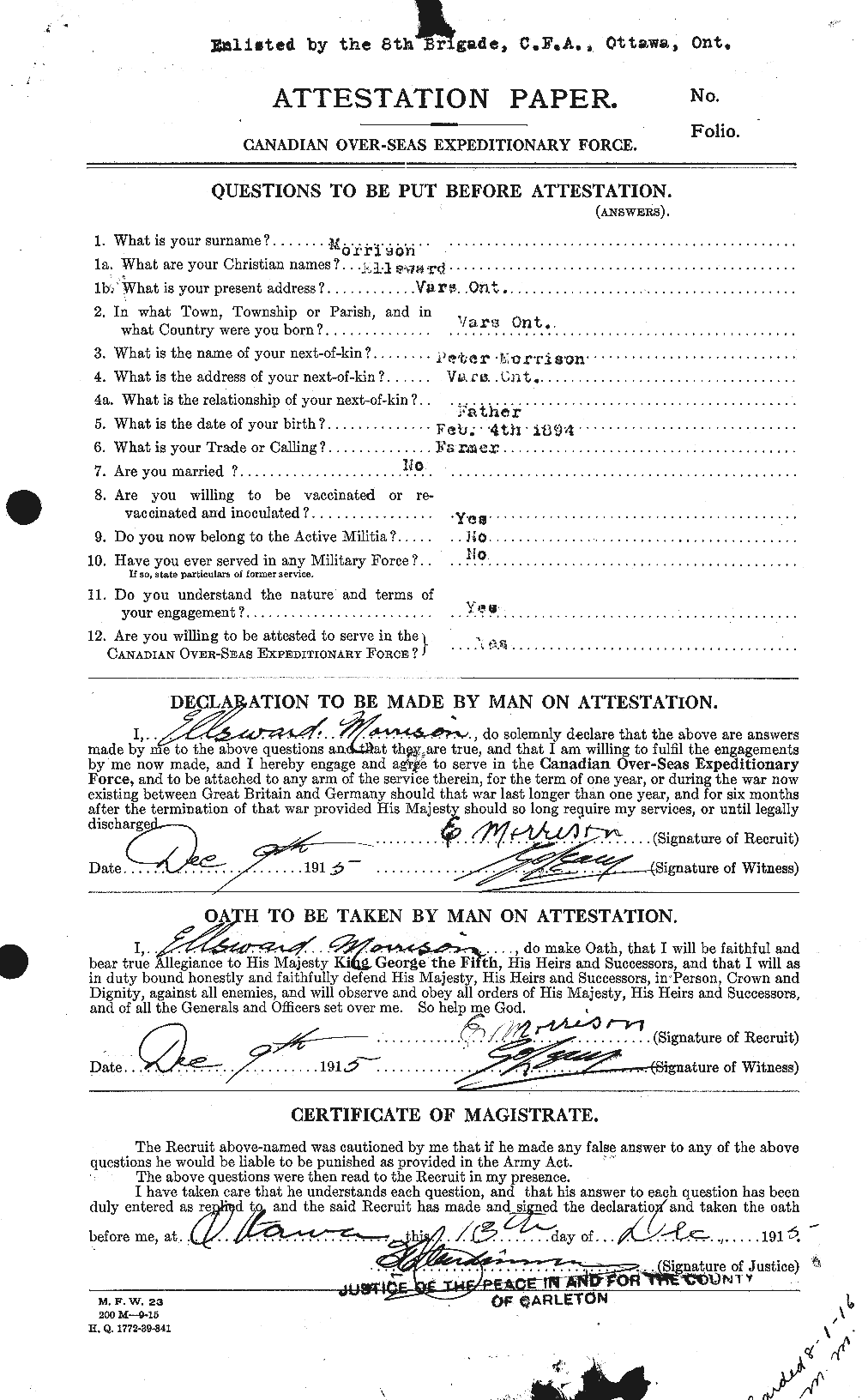 Personnel Records of the First World War - CEF 505504a