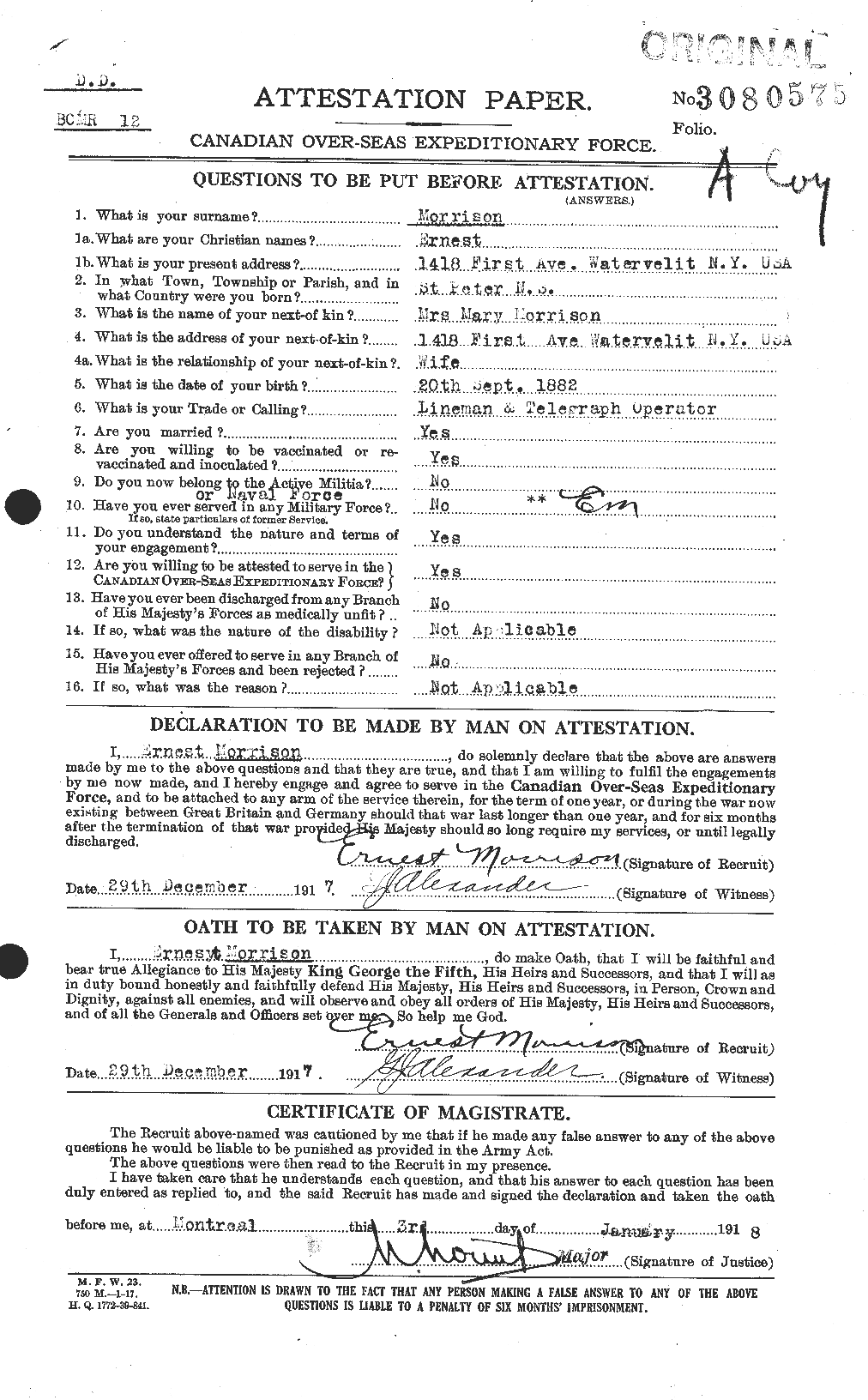 Personnel Records of the First World War - CEF 505508a