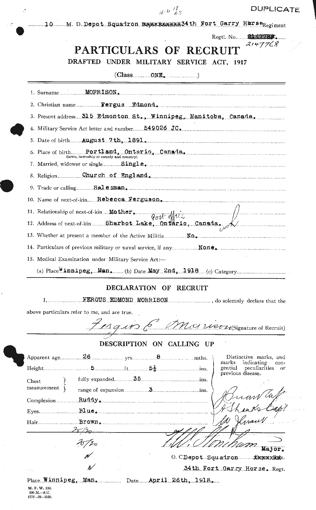 Personnel Records of the First World War - CEF 505523a