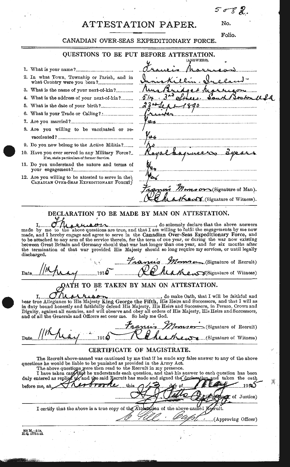 Personnel Records of the First World War - CEF 505530a