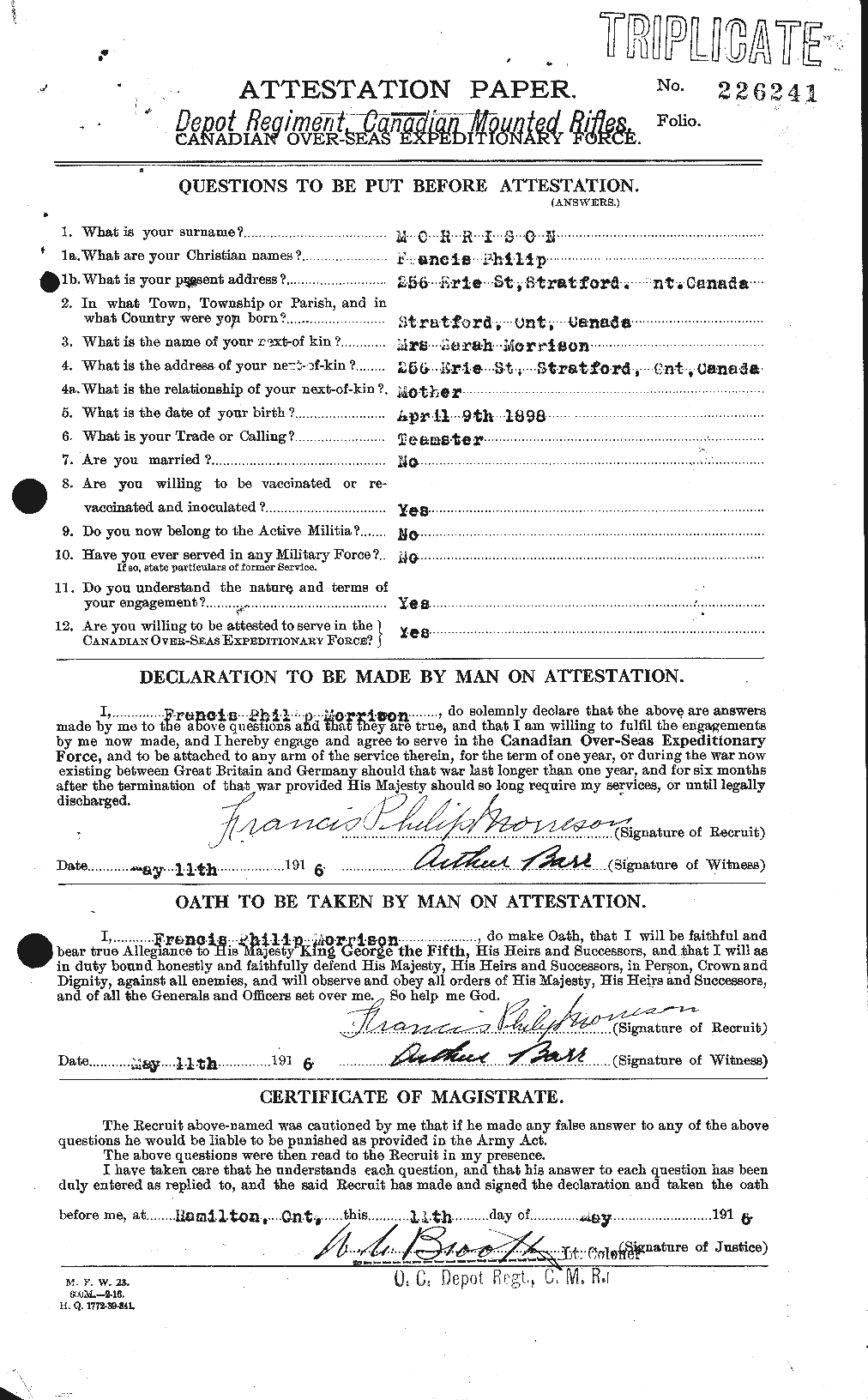 Personnel Records of the First World War - CEF 505536a