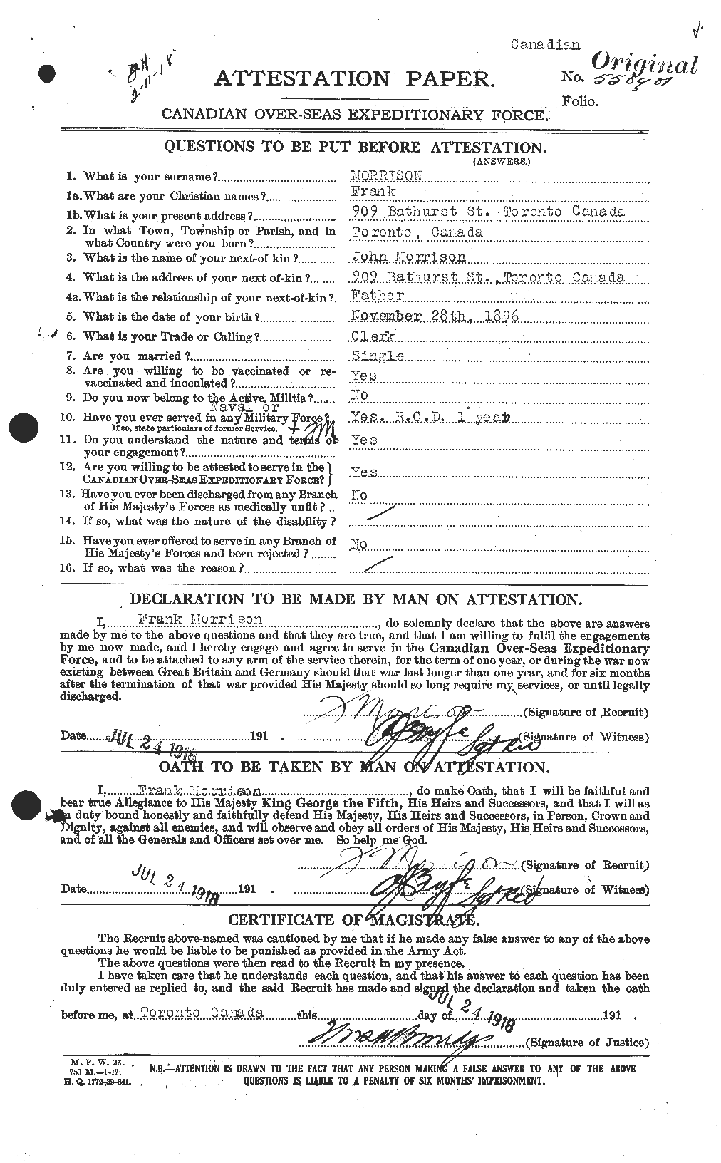 Personnel Records of the First World War - CEF 505541a