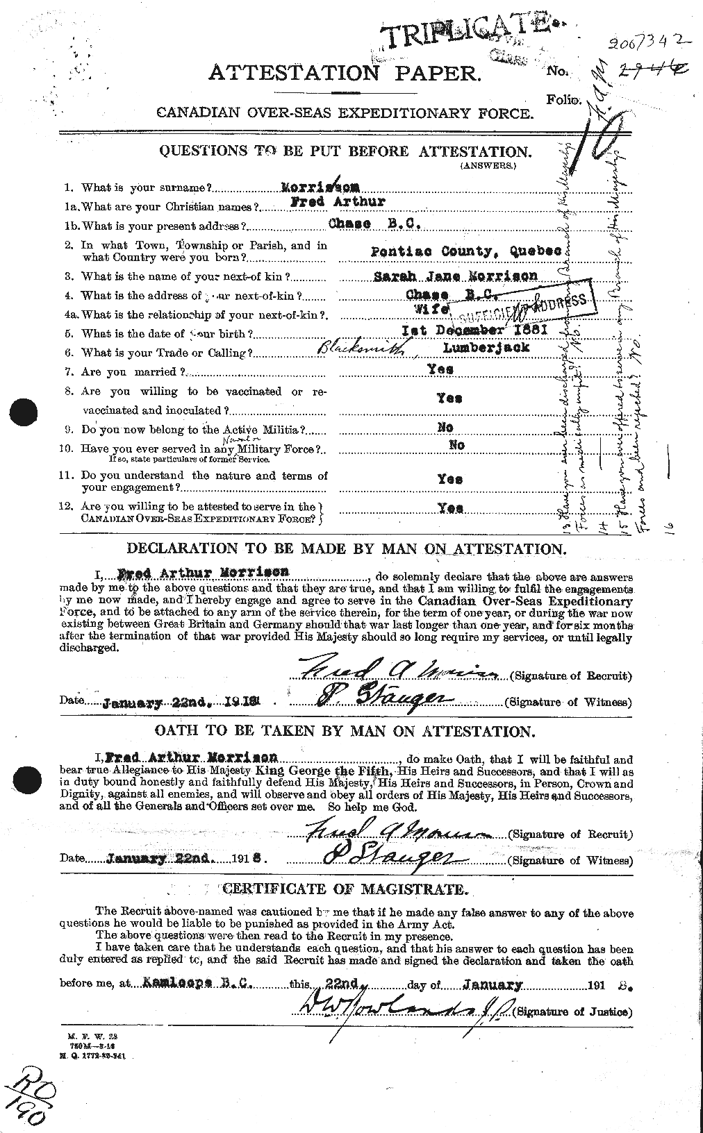 Dossiers du Personnel de la Première Guerre mondiale - CEC 505551a