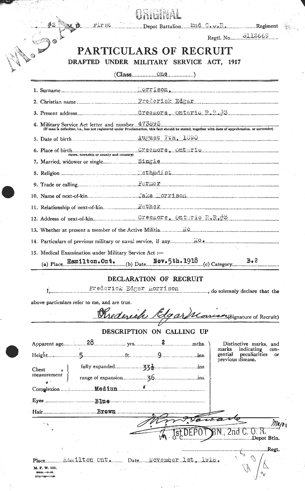 Dossiers du Personnel de la Première Guerre mondiale - CEC 506770a