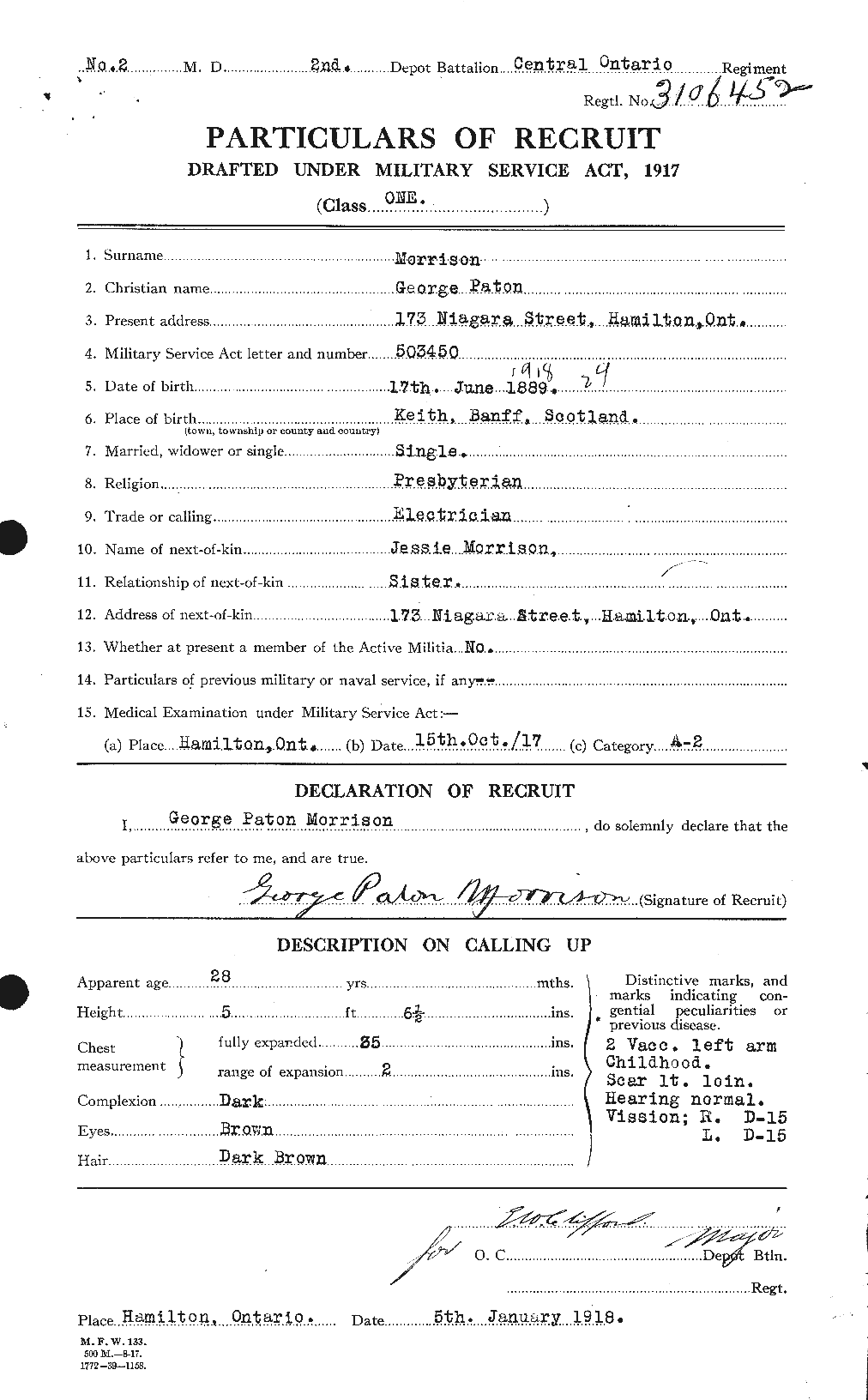 Dossiers du Personnel de la Première Guerre mondiale - CEC 506816a