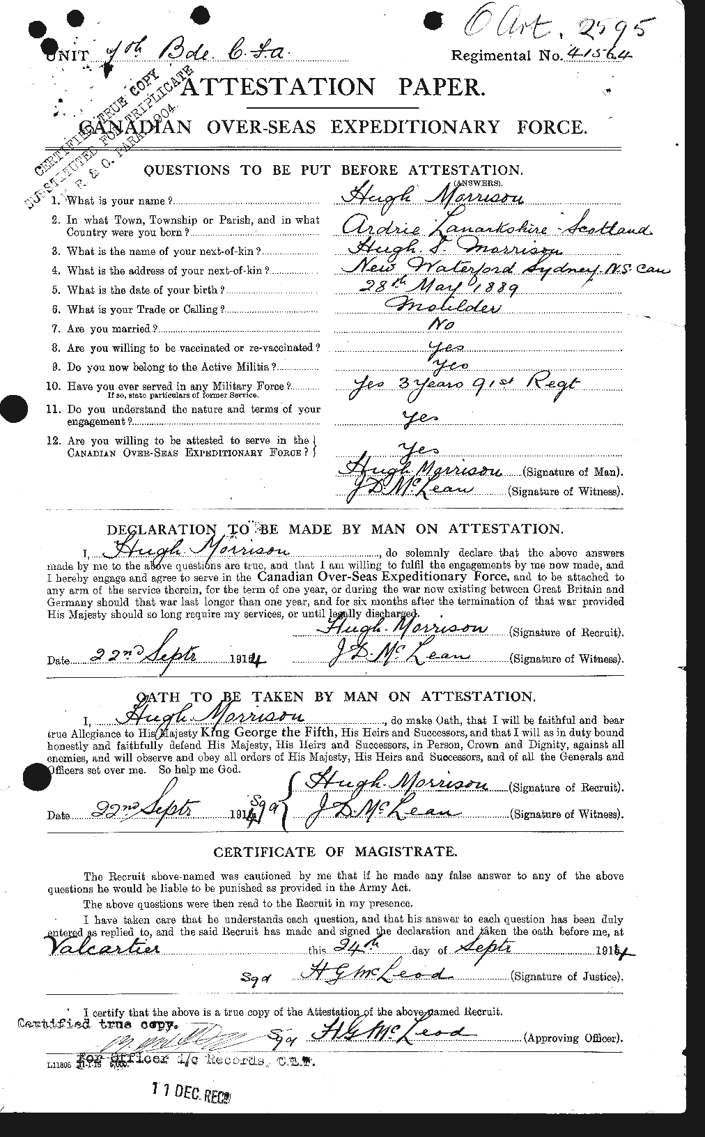 Personnel Records of the First World War - CEF 506874a