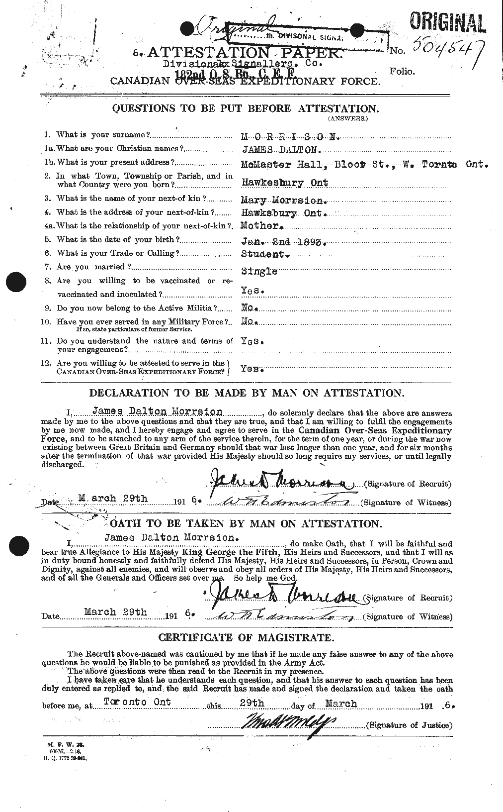 Personnel Records of the First World War - CEF 506925a