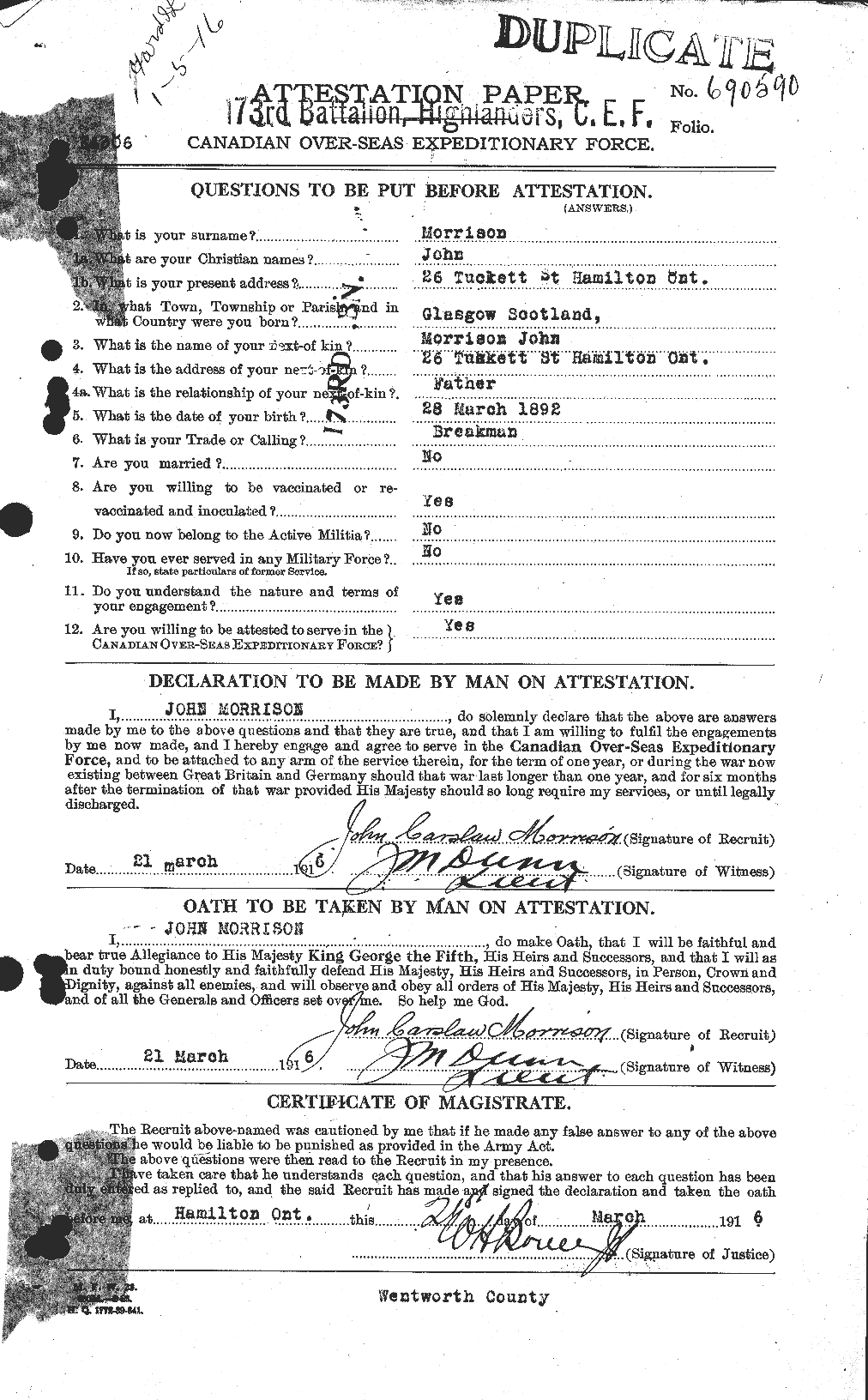Personnel Records of the First World War - CEF 506966a