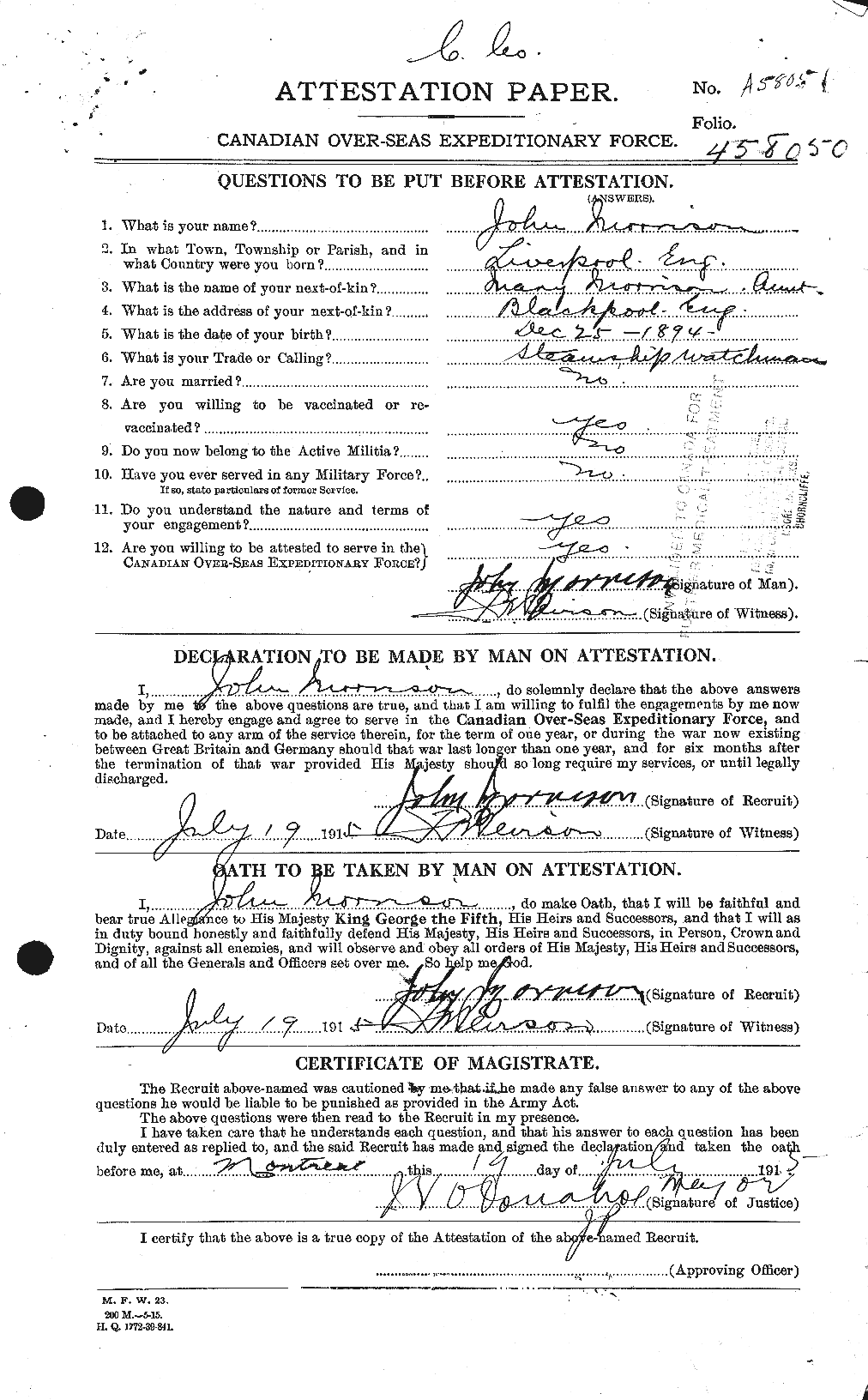 Personnel Records of the First World War - CEF 506998a