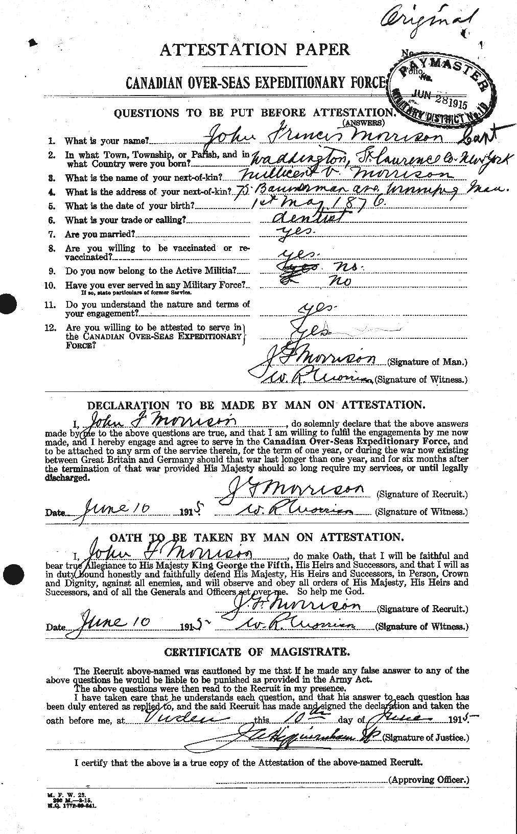 Dossiers du Personnel de la Première Guerre mondiale - CEC 507029a