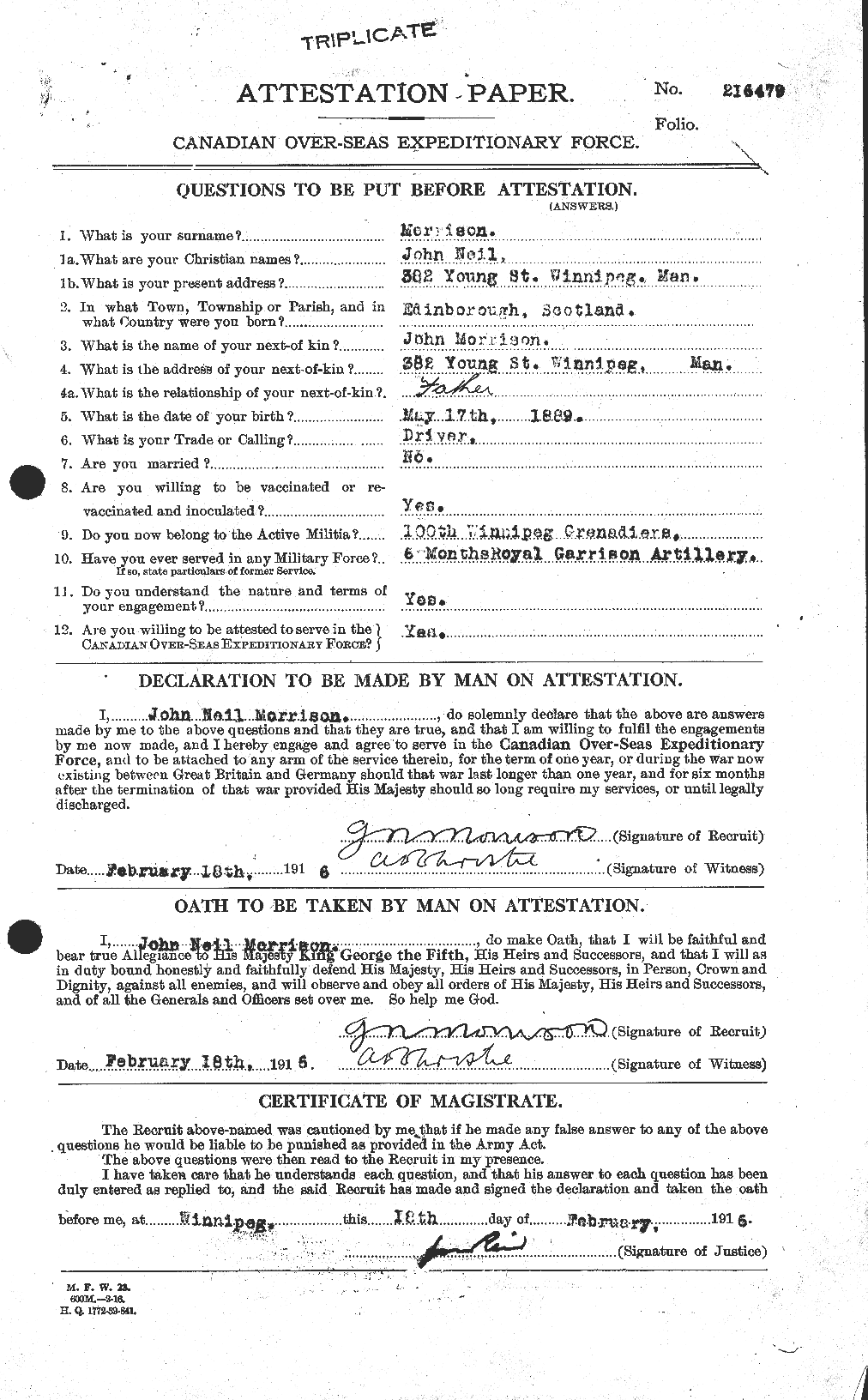 Dossiers du Personnel de la Première Guerre mondiale - CEC 507062a