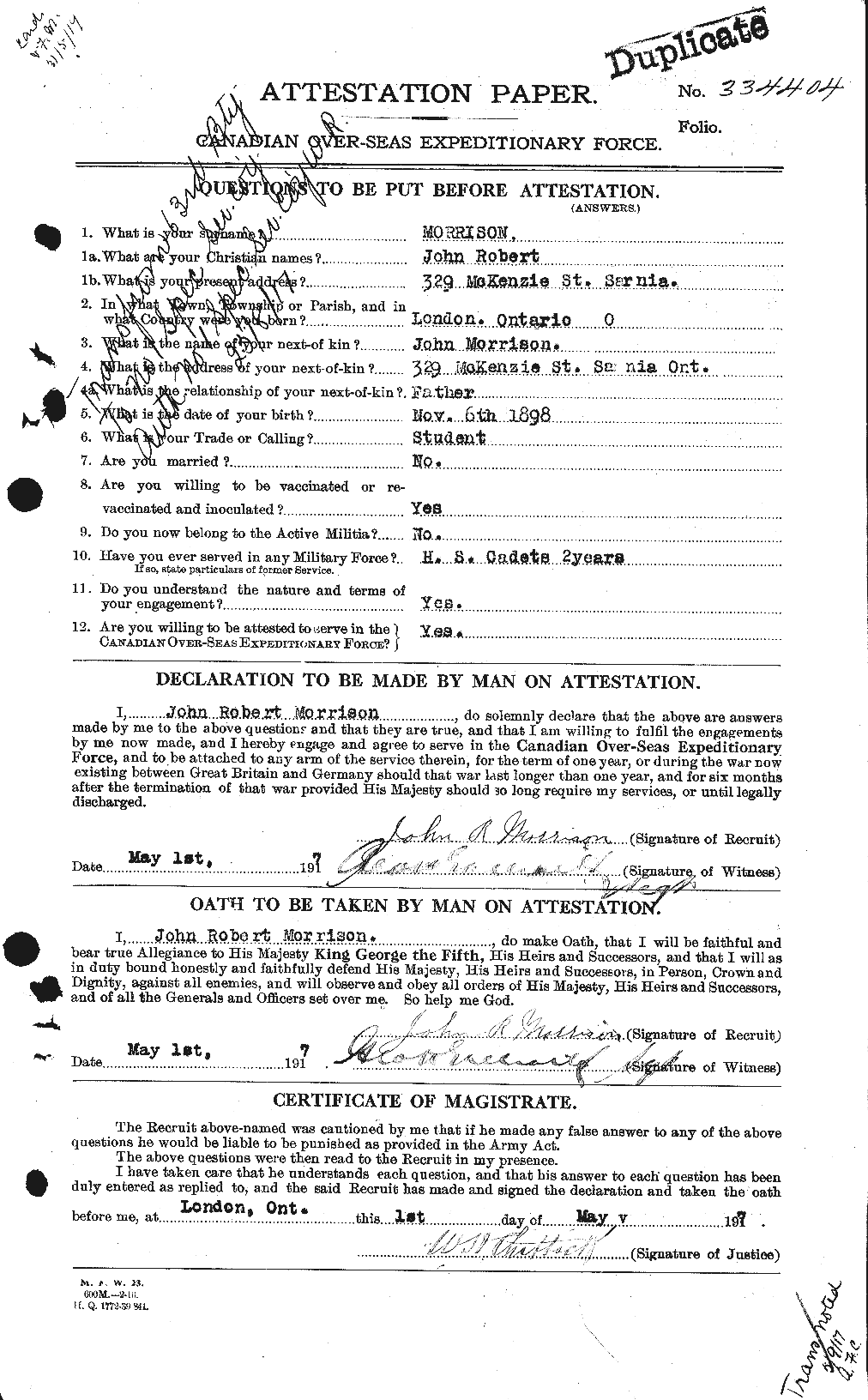 Personnel Records of the First World War - CEF 507066a