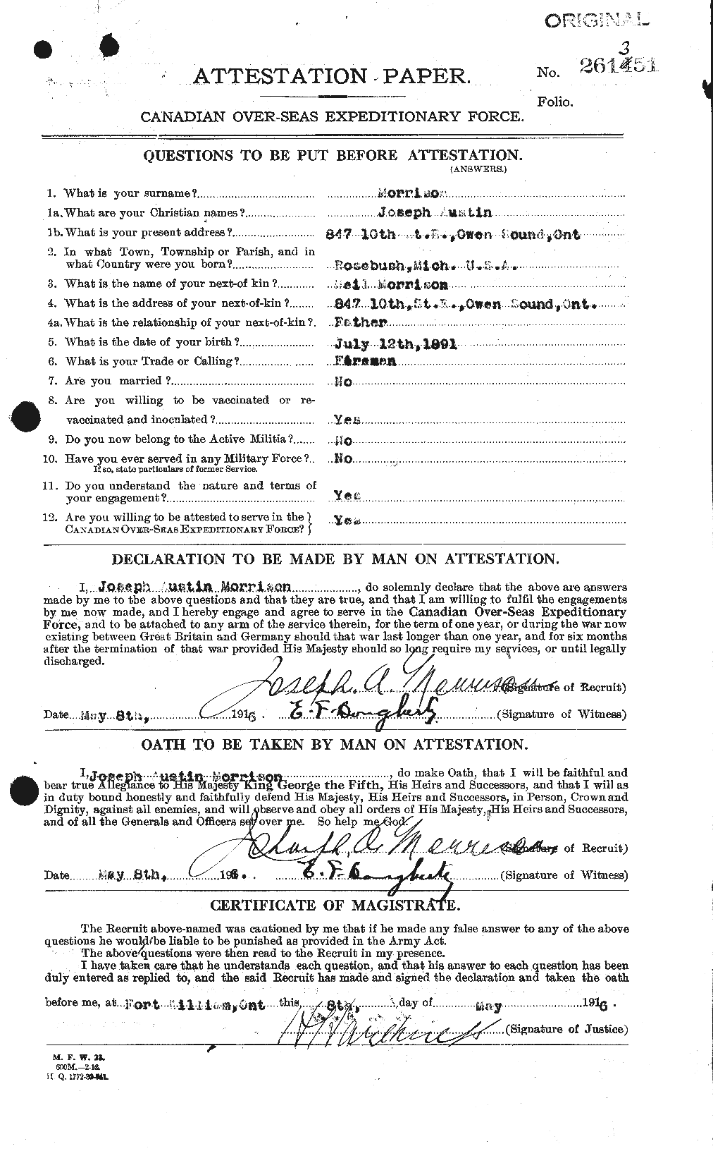 Dossiers du Personnel de la Première Guerre mondiale - CEC 507090a