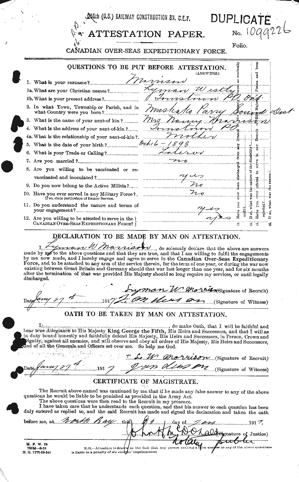 Dossiers du Personnel de la Première Guerre mondiale - CEC 507148a