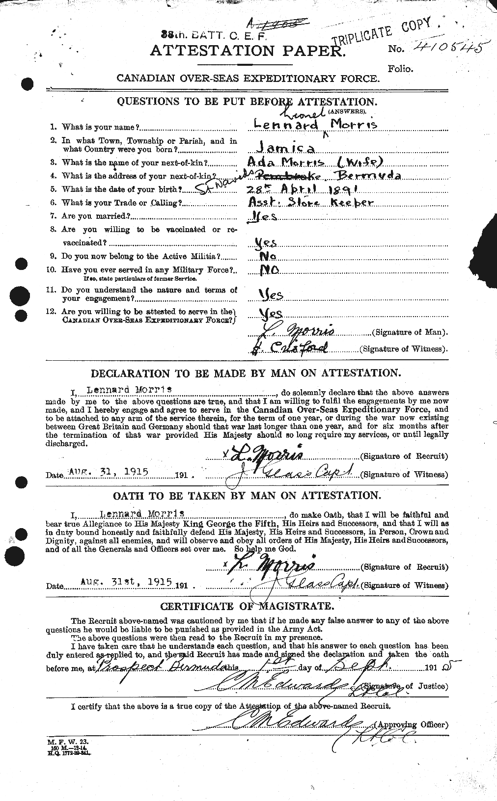 Dossiers du Personnel de la Première Guerre mondiale - CEC 508568a