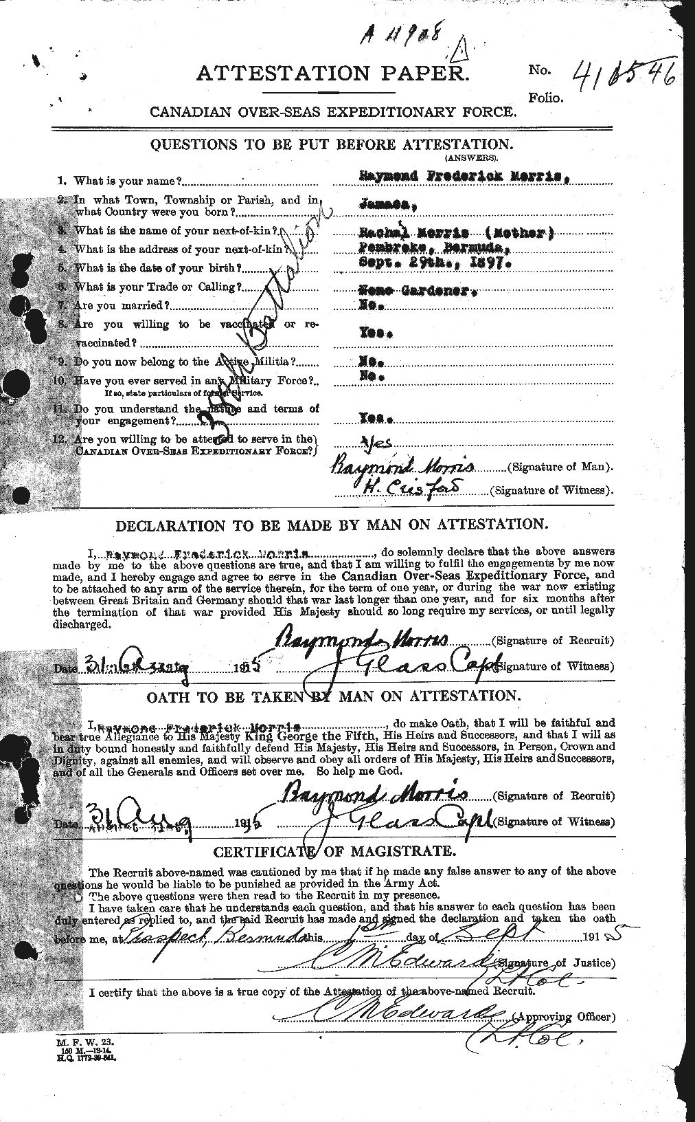 Dossiers du Personnel de la Première Guerre mondiale - CEC 508628a