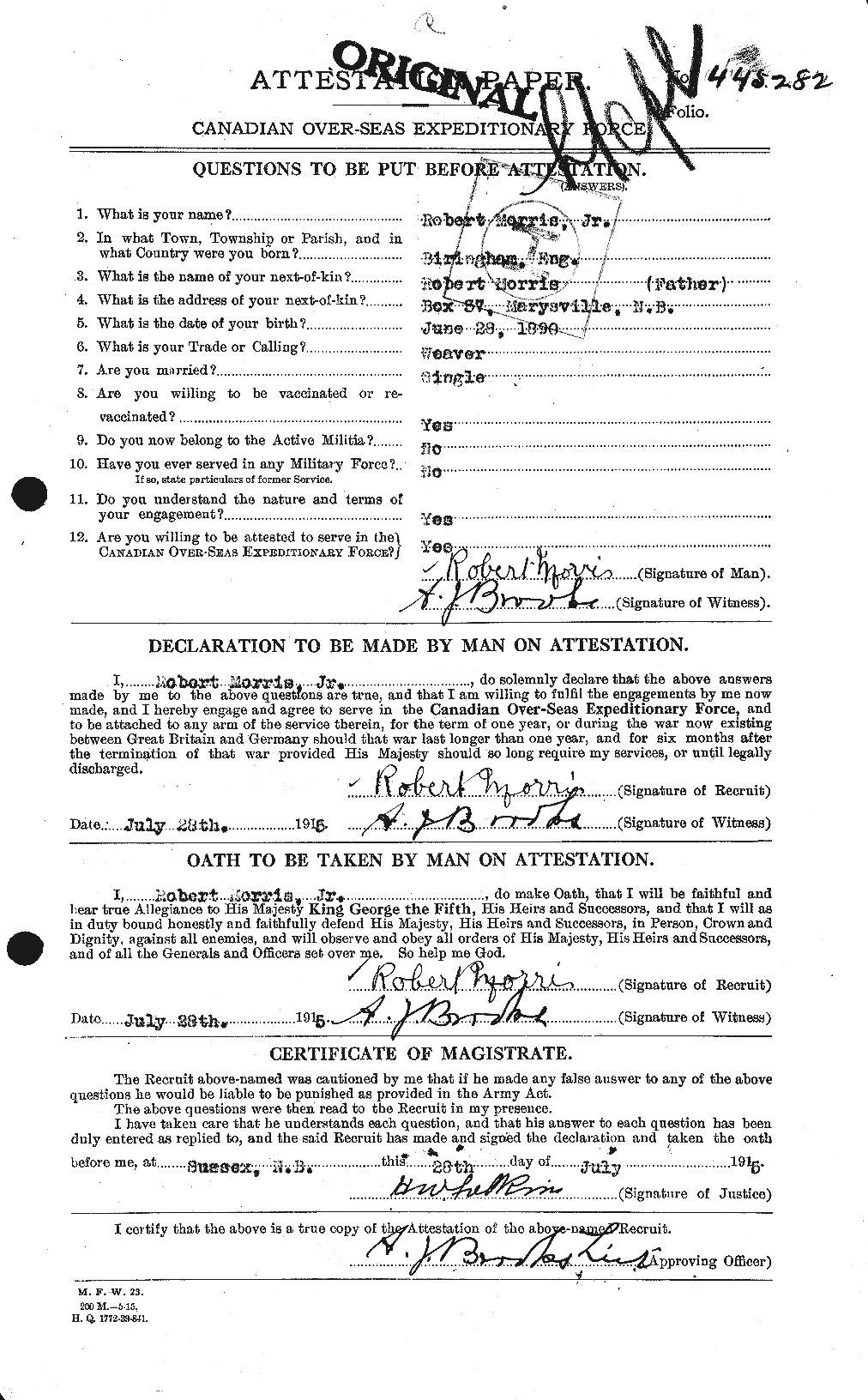 Dossiers du Personnel de la Première Guerre mondiale - CEC 508646a