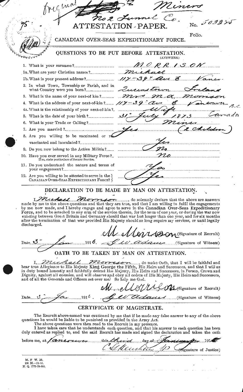 Dossiers du Personnel de la Première Guerre mondiale - CEC 509002a