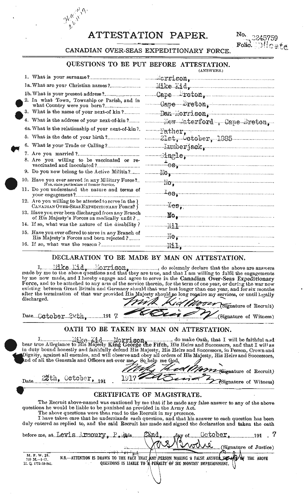 Personnel Records of the First World War - CEF 509004a