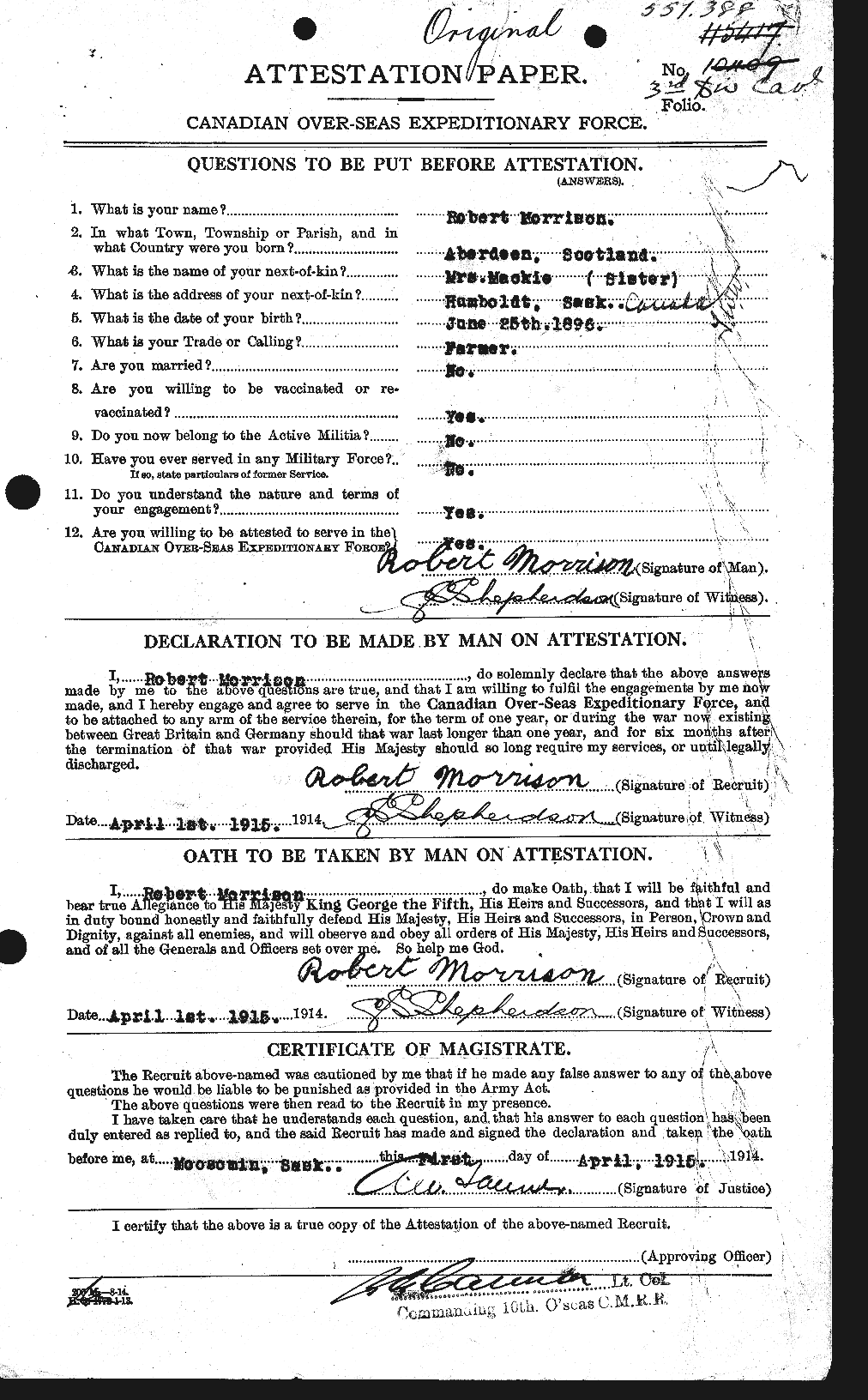 Dossiers du Personnel de la Première Guerre mondiale - CEC 509078a