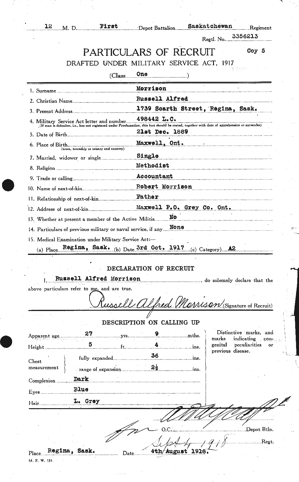 Dossiers du Personnel de la Première Guerre mondiale - CEC 509135a