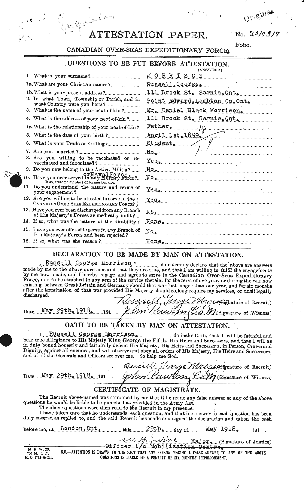 Personnel Records of the First World War - CEF 509137a