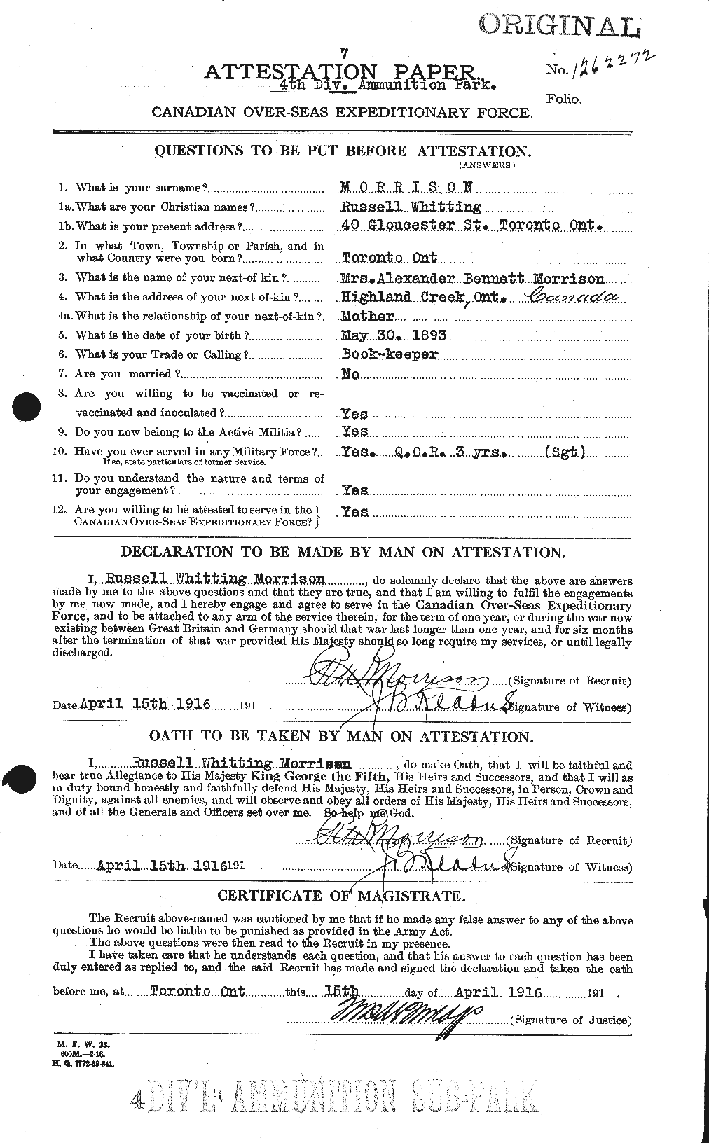 Dossiers du Personnel de la Première Guerre mondiale - CEC 509141a