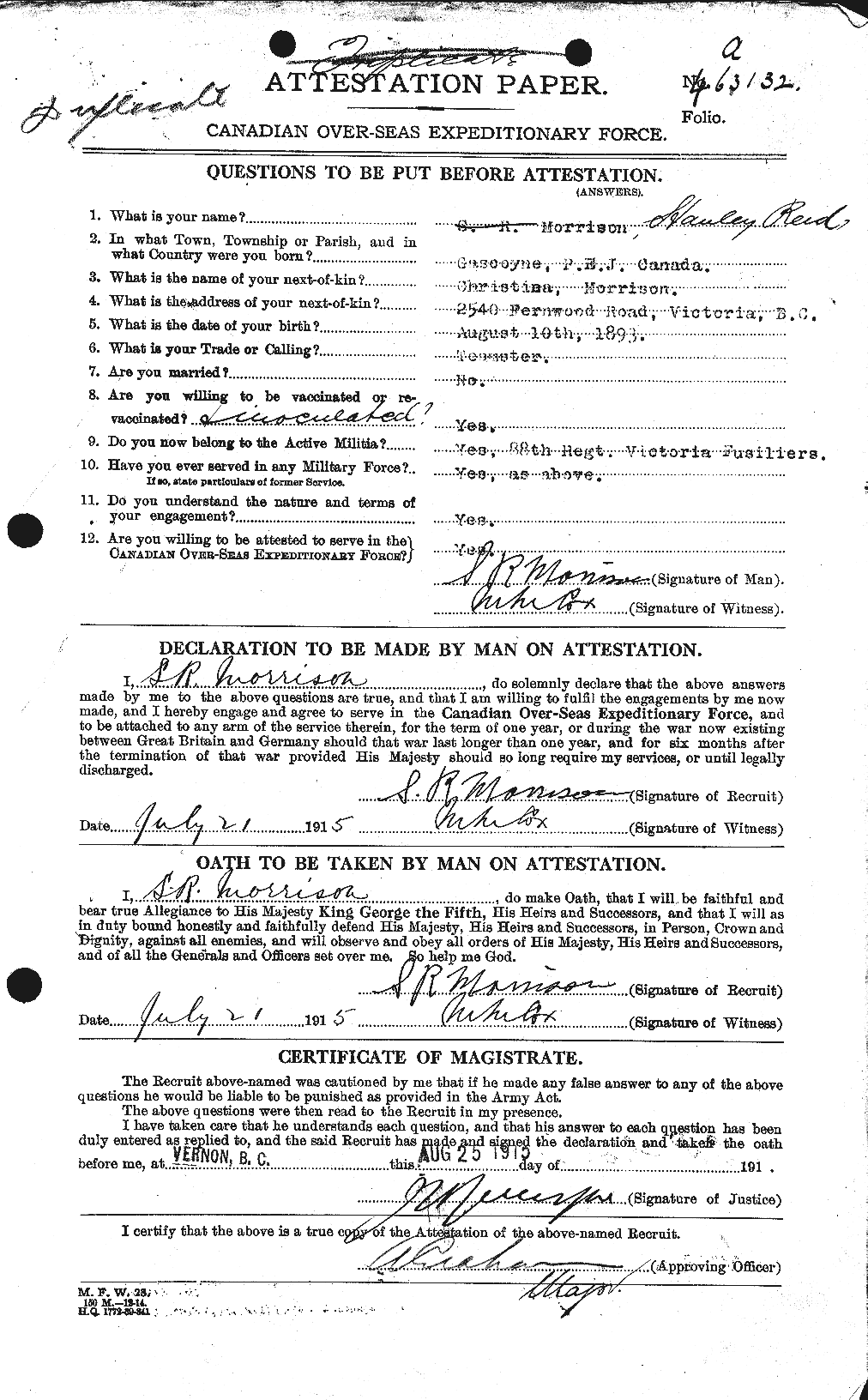 Dossiers du Personnel de la Première Guerre mondiale - CEC 509157a