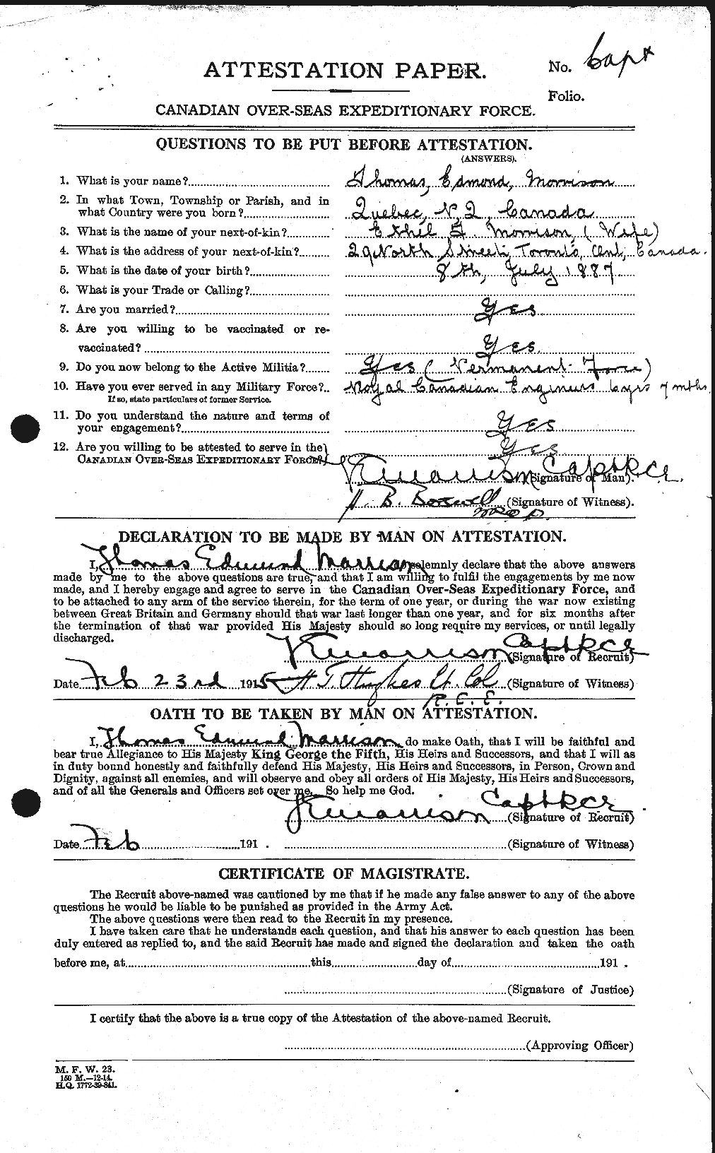 Personnel Records of the First World War - CEF 509185a