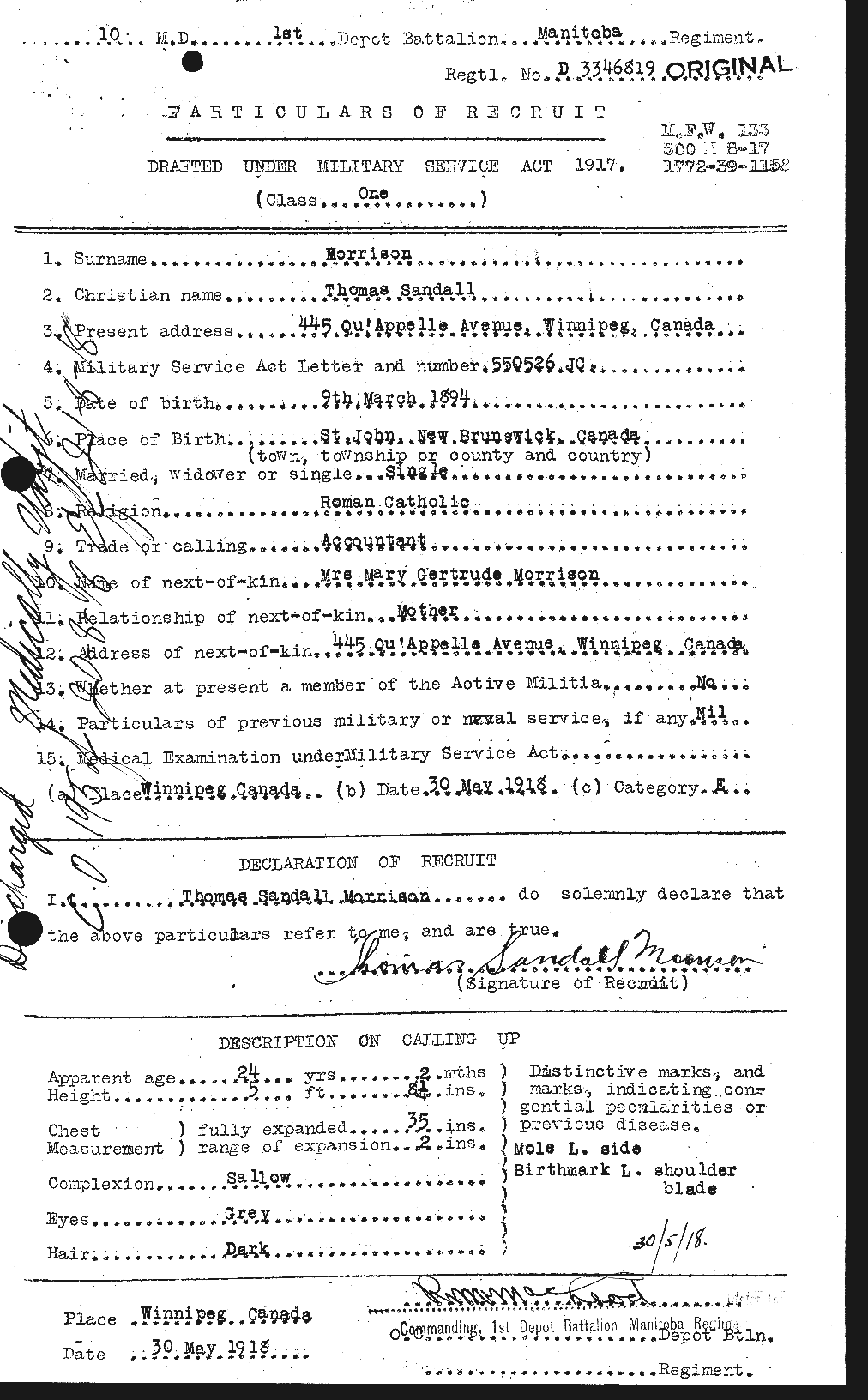 Dossiers du Personnel de la Première Guerre mondiale - CEC 509195a