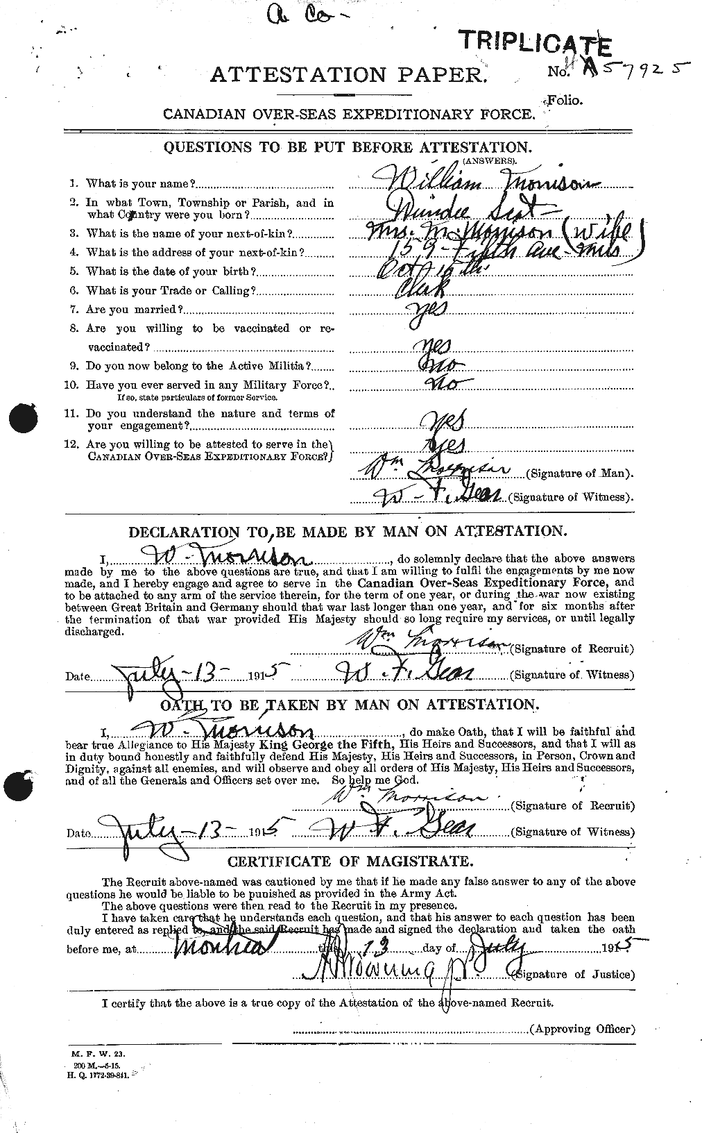 Dossiers du Personnel de la Première Guerre mondiale - CEC 509232a