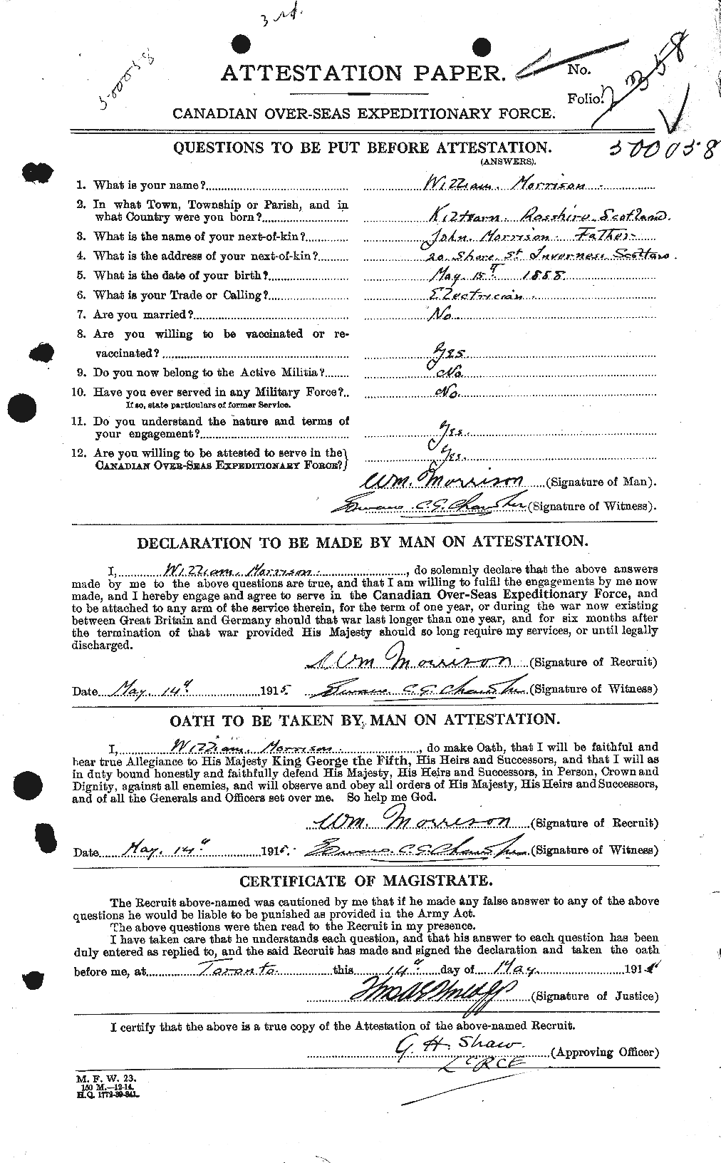 Dossiers du Personnel de la Première Guerre mondiale - CEC 509241a