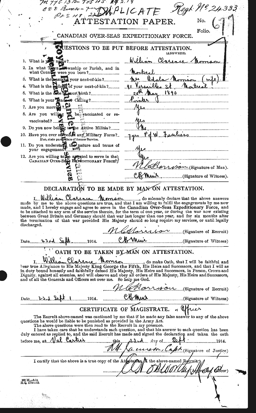 Personnel Records of the First World War - CEF 509281a