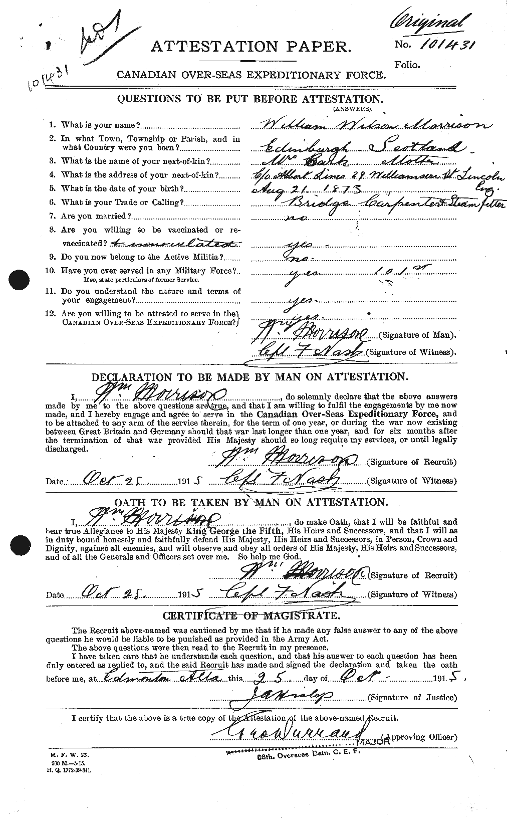 Dossiers du Personnel de la Première Guerre mondiale - CEC 509331a