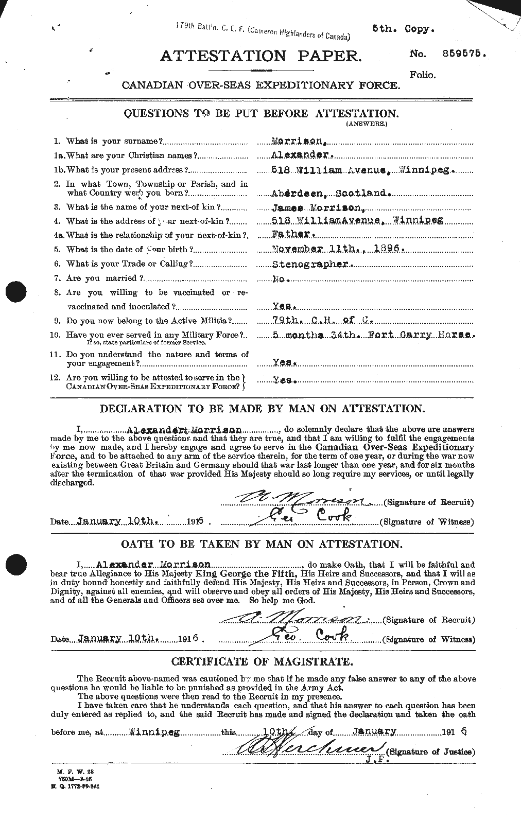 Dossiers du Personnel de la Première Guerre mondiale - CEC 510975a