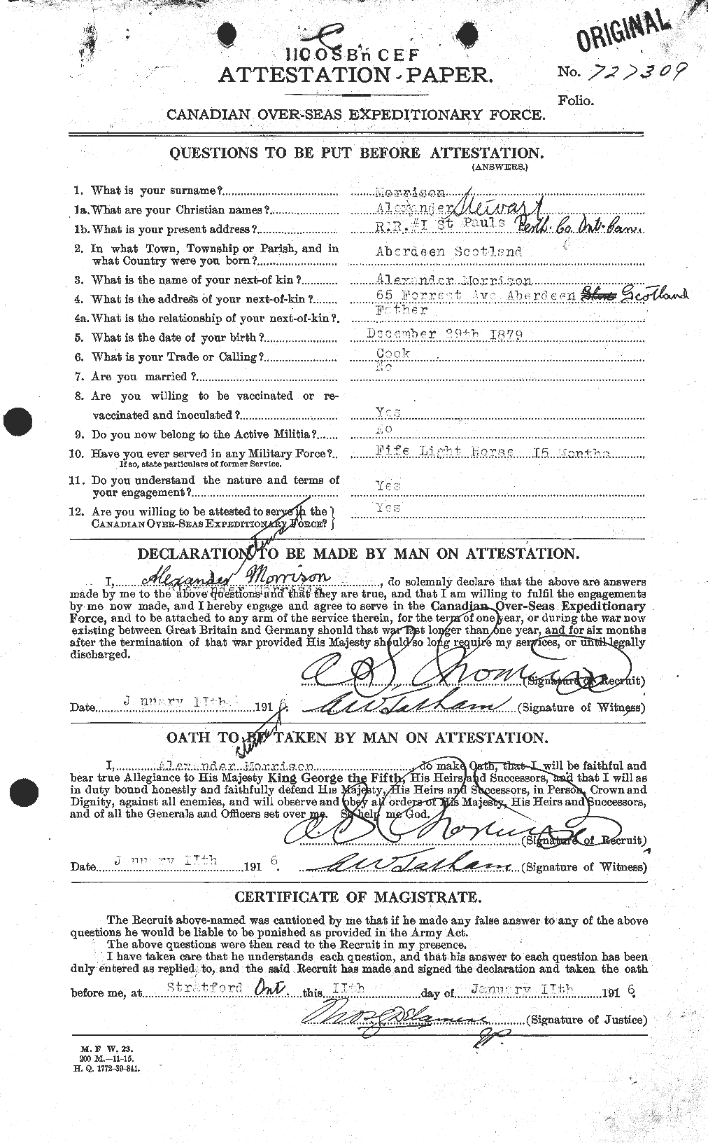 Dossiers du Personnel de la Première Guerre mondiale - CEC 511005a