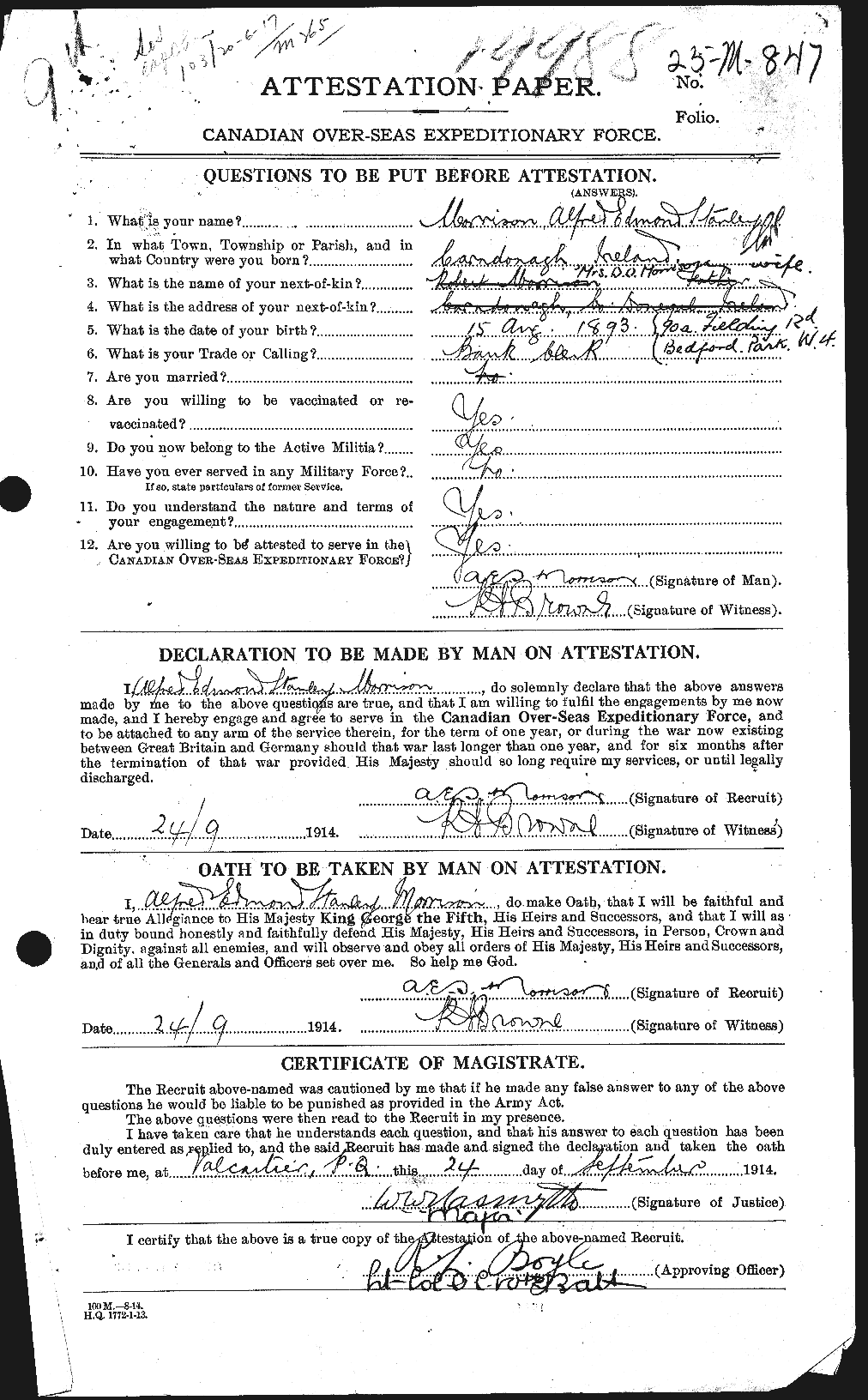 Personnel Records of the First World War - CEF 511013a