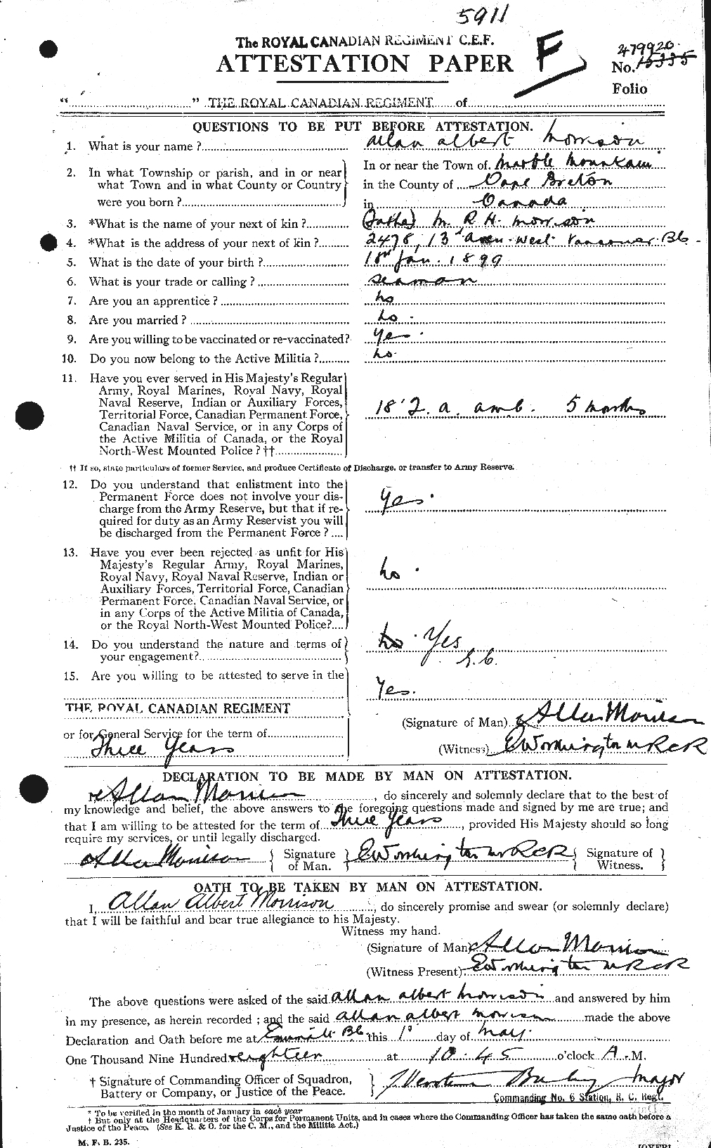 Personnel Records of the First World War - CEF 511018a